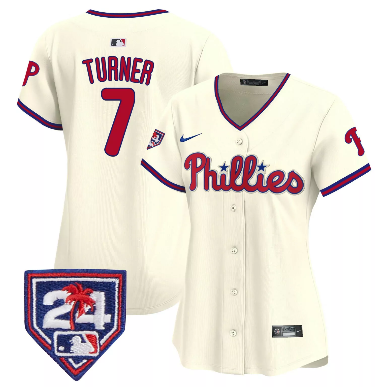 Custom Cream trea turner philadelphia phillies 2024 spring training patch jersey all stitched 9529
