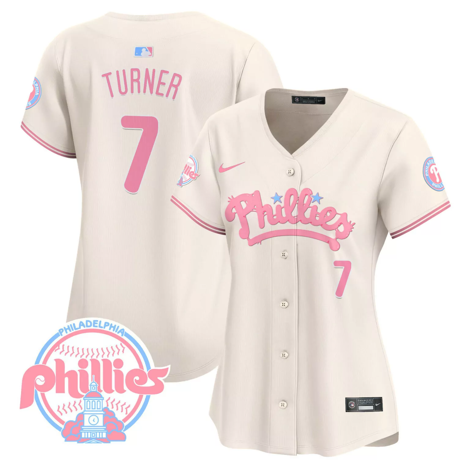 Customizable Cream trea turner philadelphia phillies bubblegum pink jersey all stitched 8515