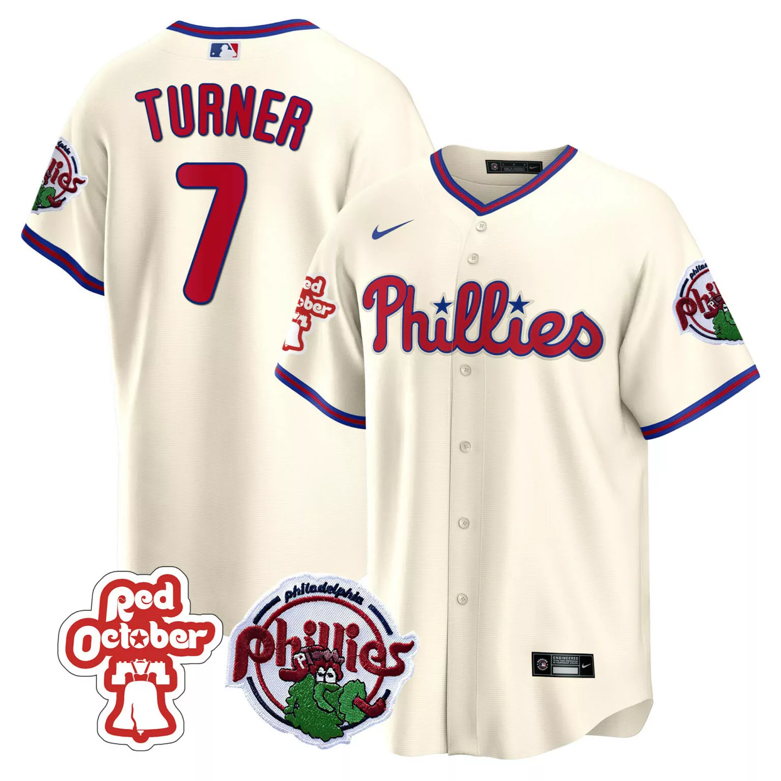 Personalized Cream trea turner philadelphia phillies red october patch jersey all stitched 9970