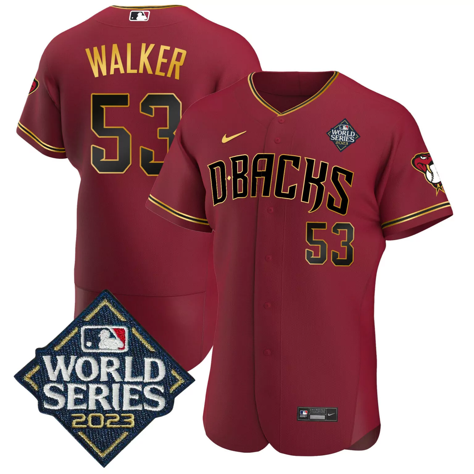 Customizable Crimson gold christian walker arizona diamondbacks 2023 world series gold jersey v2 all stitched 3332