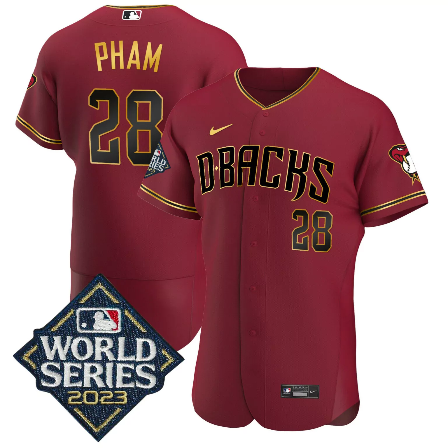 Customizable Crimson gold tommy pham arizona diamondbacks 2023 world series gold jersey all stitched 8342