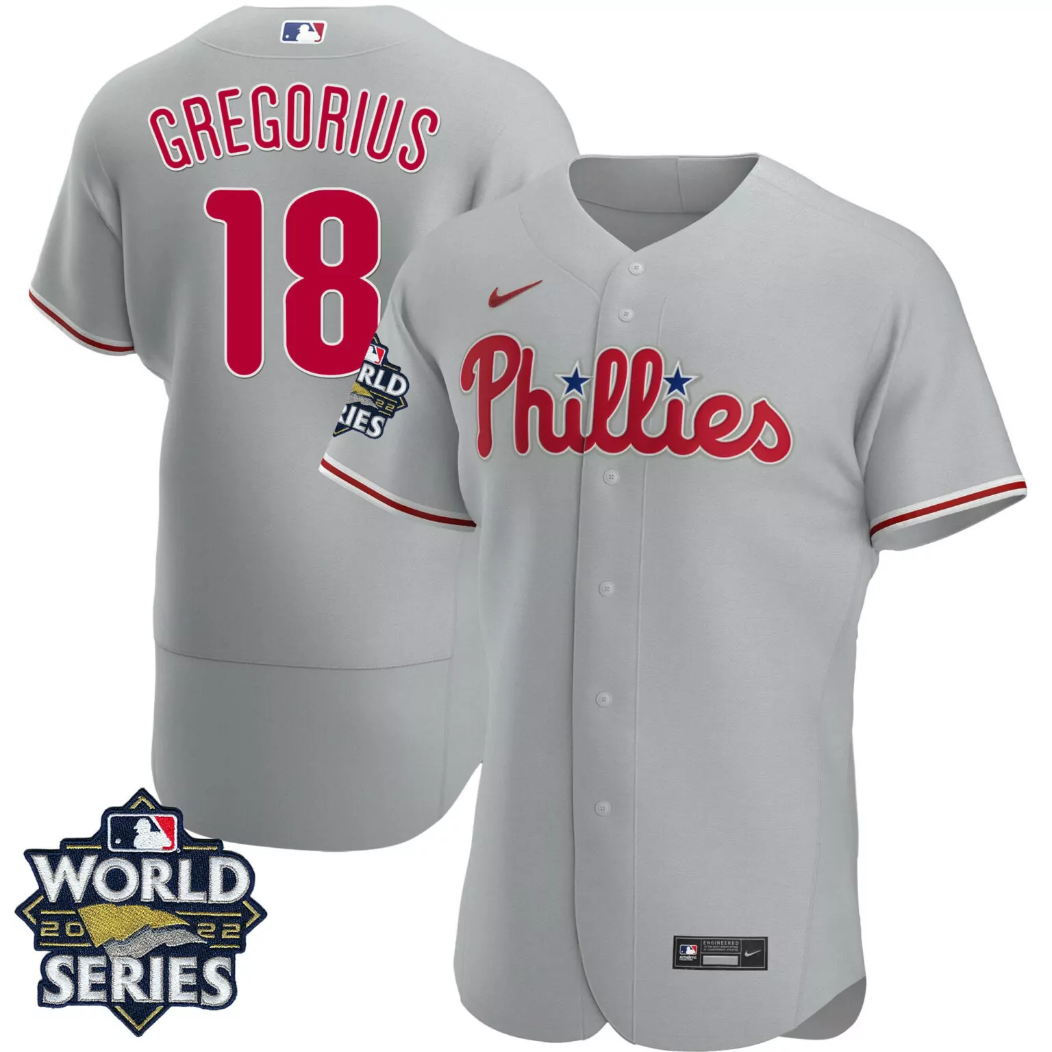 Personalized Didi gregorius philadelphia phillies gray road 2022 world series jersey all stitched 2912
