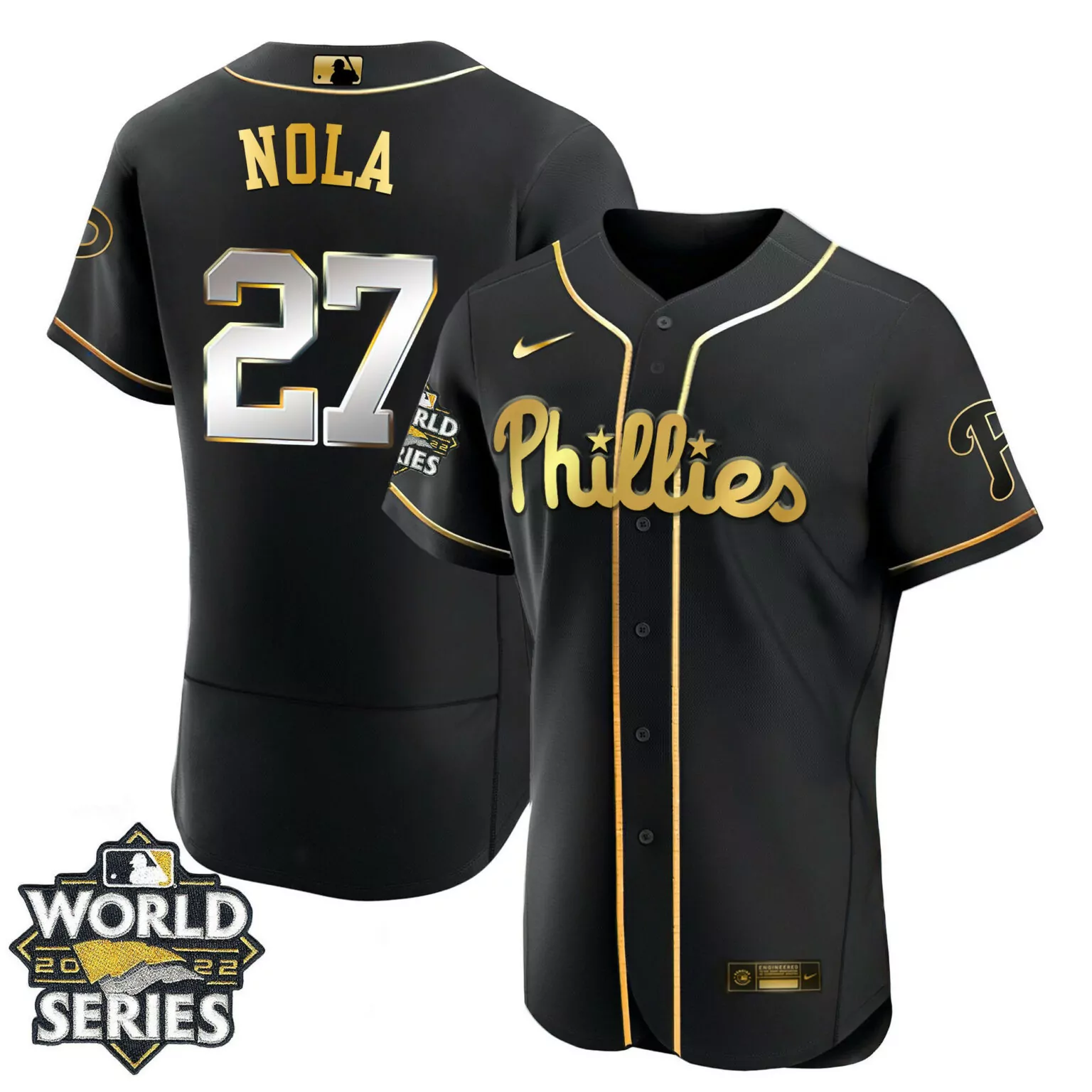 Personalized Flex black aaron nola philadelphia phillies gold 2022 world series jersey limited all stitched 3474