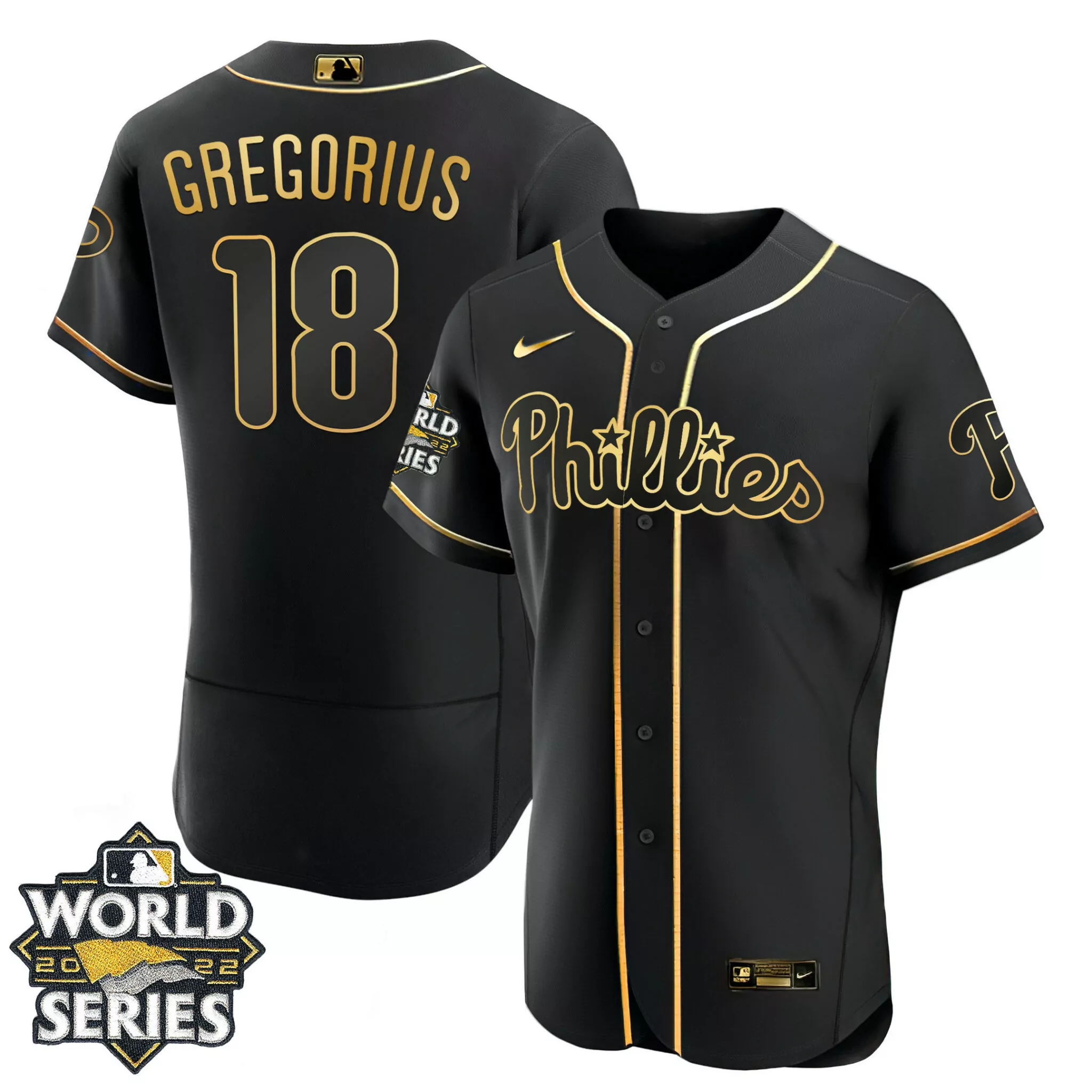 Custom Flex black didi gregorius philadelphia phillies gold 2022 world series jersey all stitched 8852