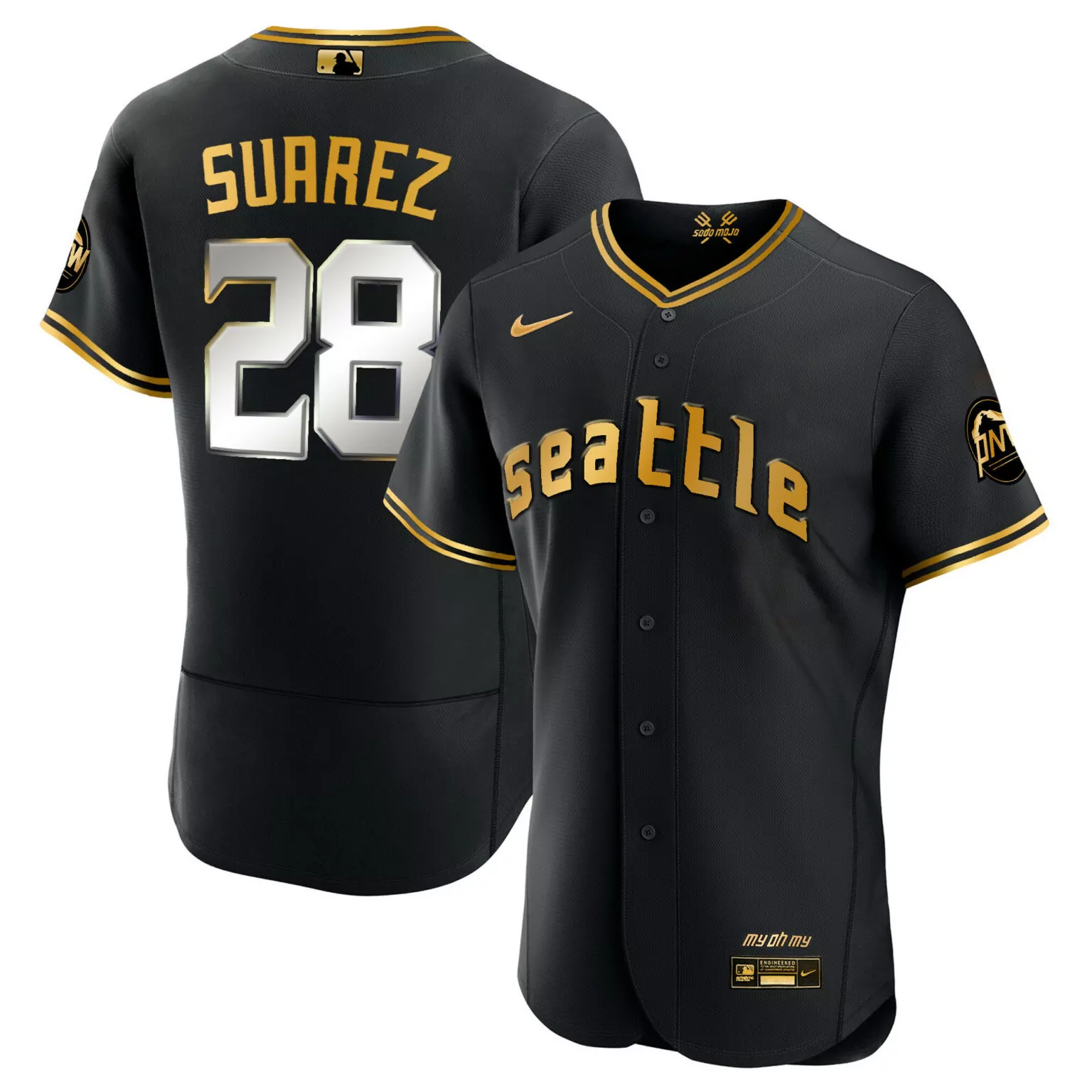 Customizable Flex black gold eugenio suarez seattle mariners 2023 city connect gold jersey all stitched 9137