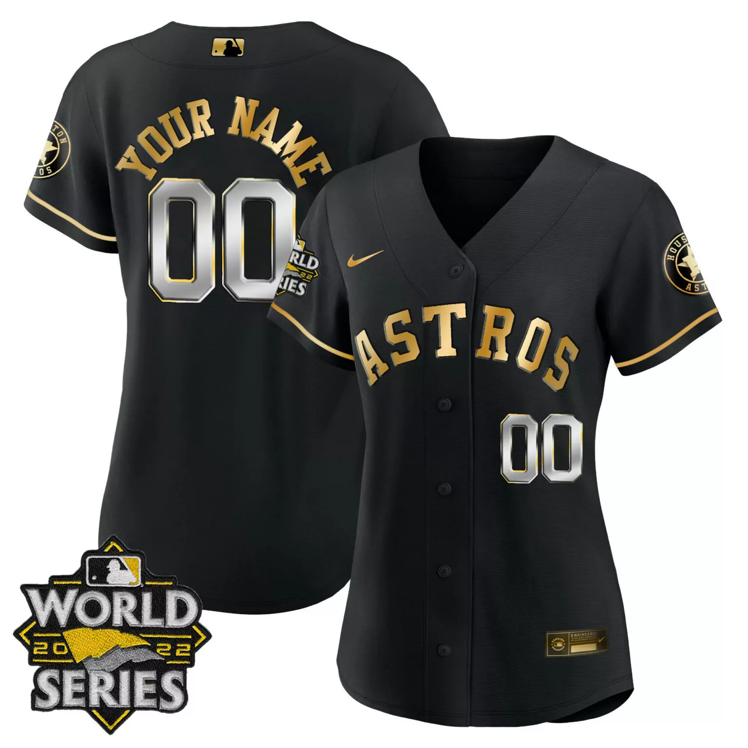Customizable Flex black gold houston astros 2022 world series custom name and number jersey all stitched 4979