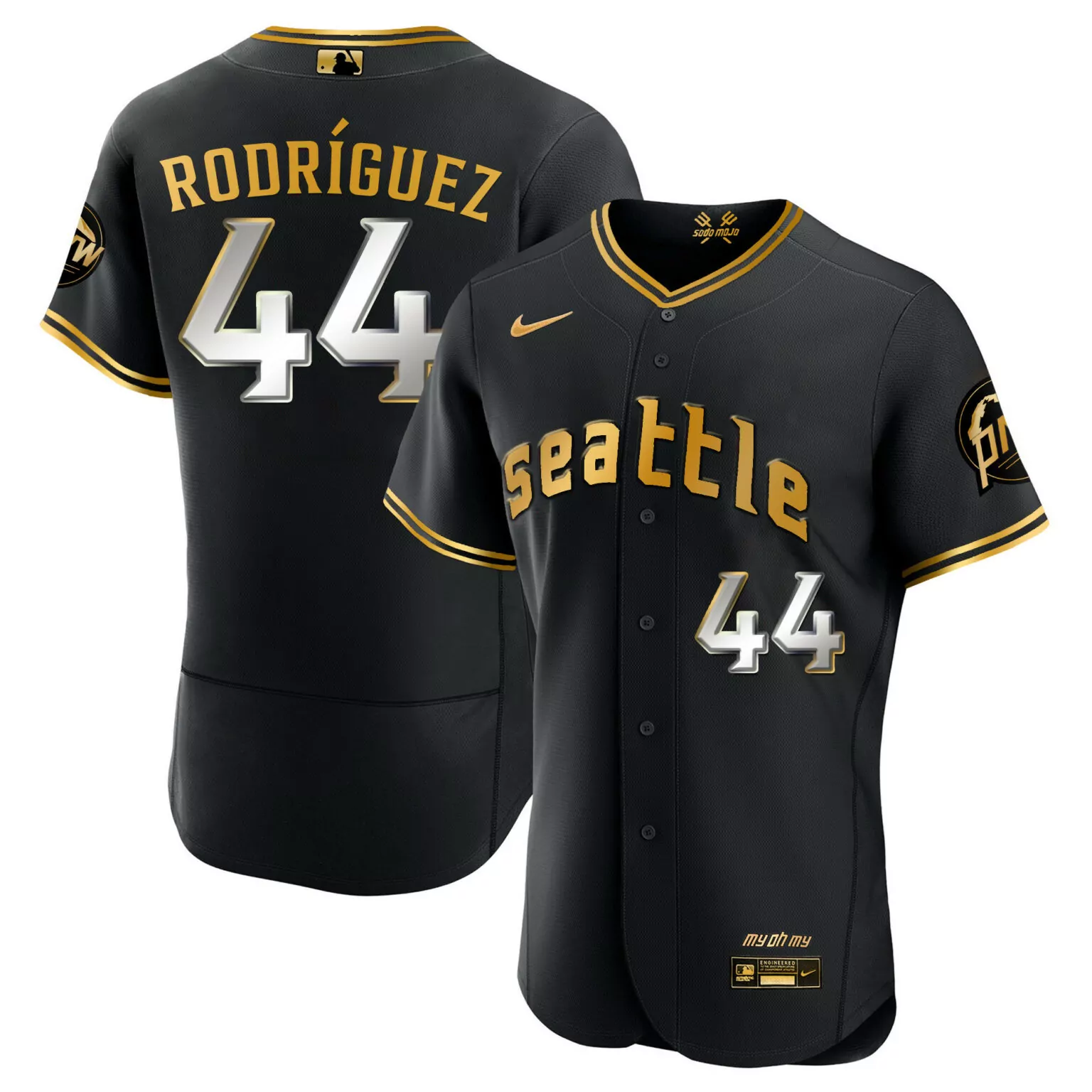 Custom Flex black gold julio rodriguez seattle mariners 2023 city connect gold fan made jersey all stitched 8735