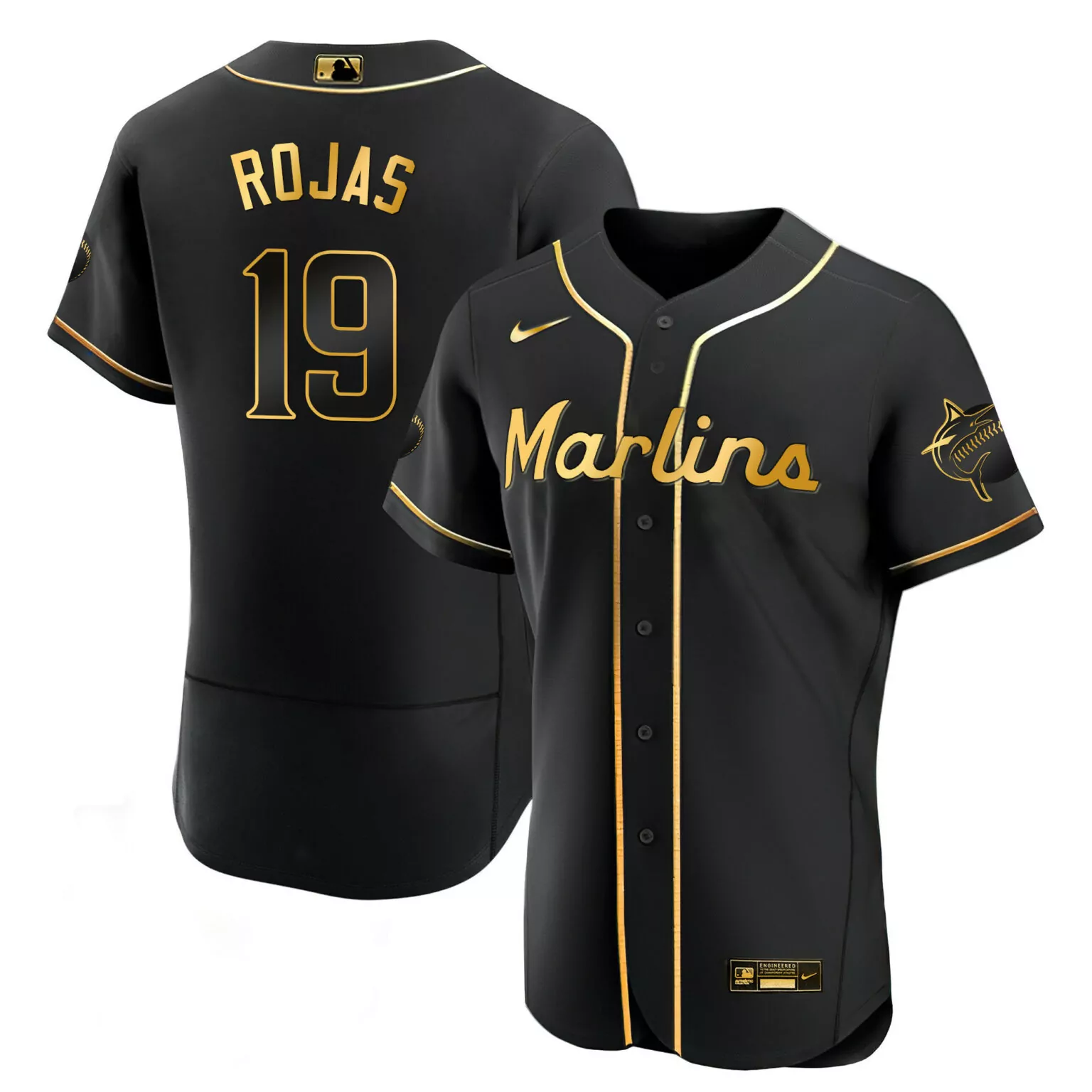 Personalized Flex black gold miguel rojas miami marlins black gold jersey all stitched 9487