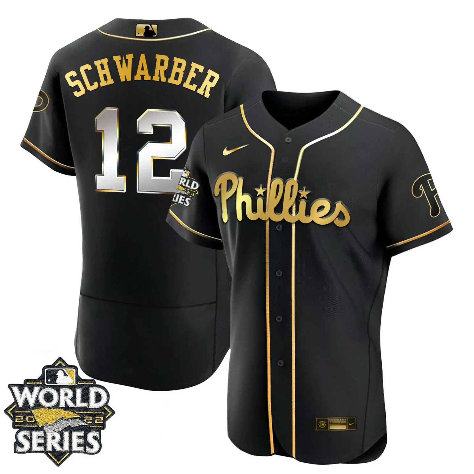 Personalized Flex black kyle schwarber philadelphia phillies gold 2022 world series jersey all stitched 7520