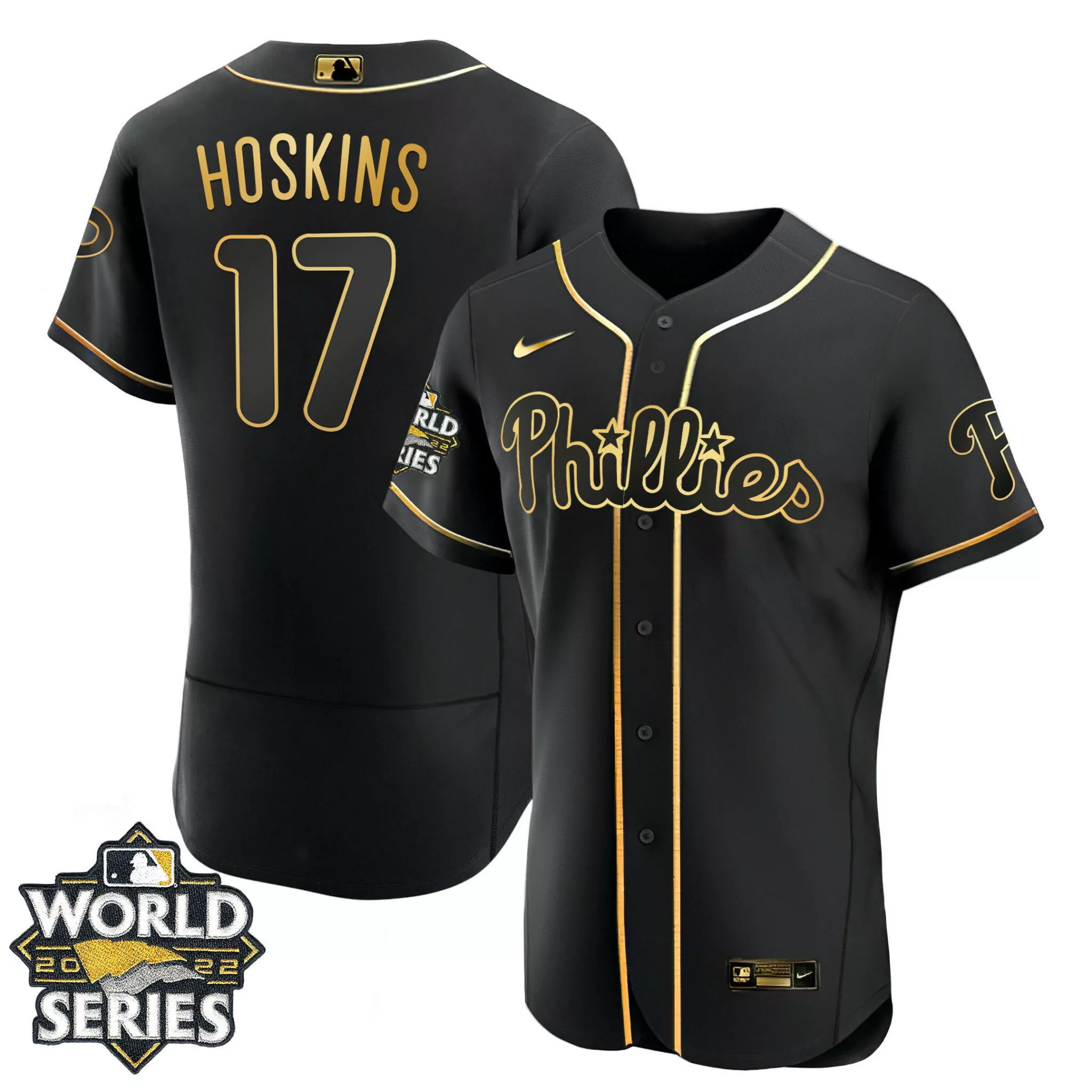 Custom Flex black rhys hoskins philadelphia phillies gold 2022 world series jersey all stitched 1032