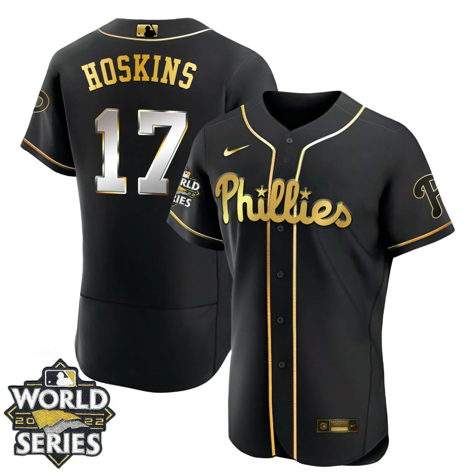 Custom Flex black rhys hoskins philadelphia phillies gold 2022 world series jersey limited all stitched 4765