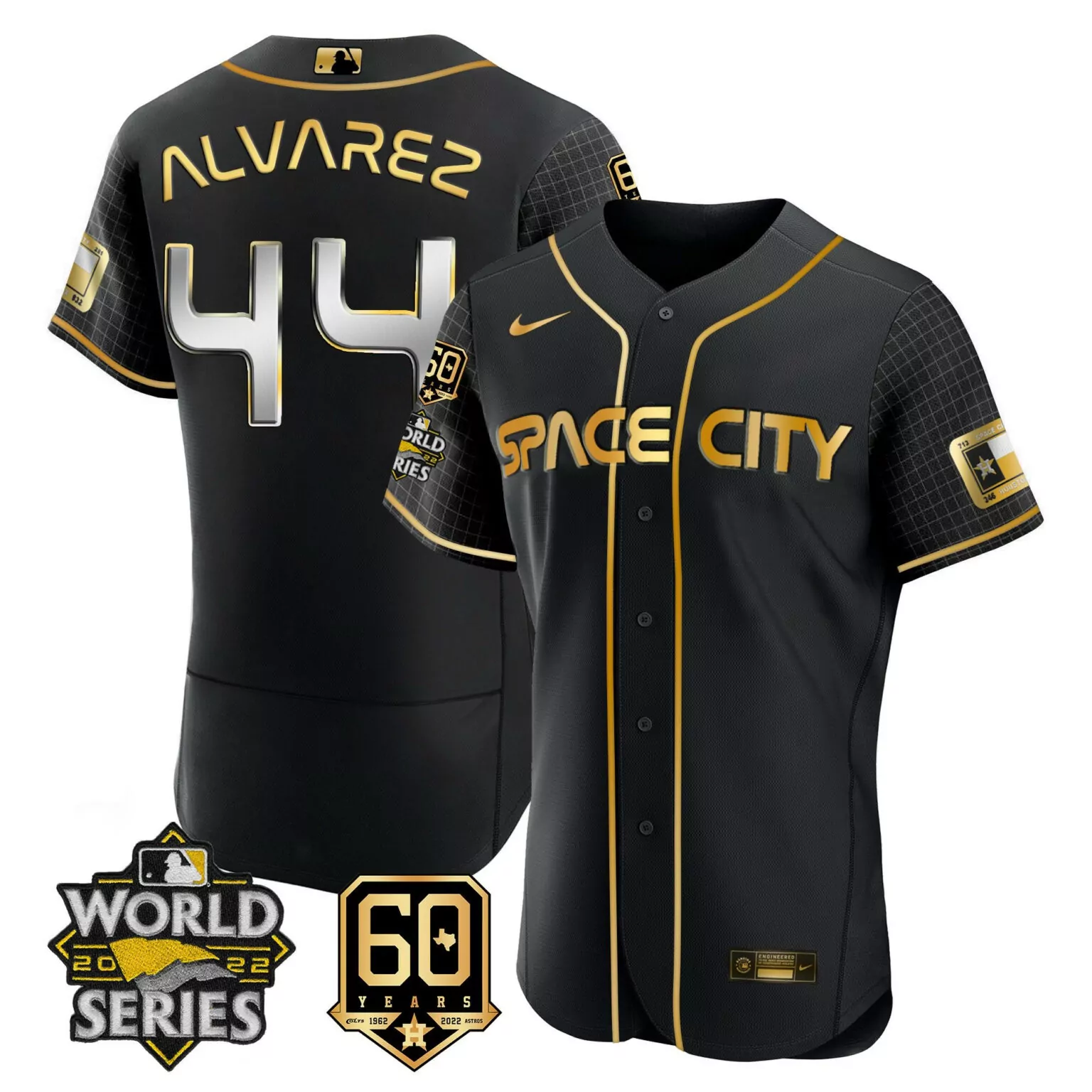 Custom Flex black space yordan alvarez houston astros 2022 world series 60th patch jersey all stitched 3645
