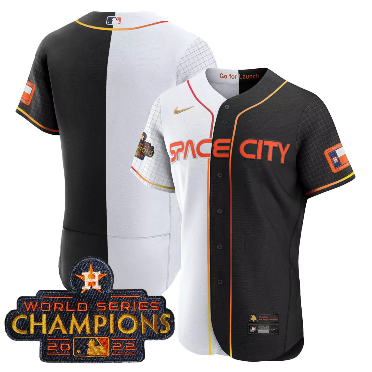 Personalized Flex bw team houston astros 2023 space city champions gold split jersey all stitched 3380