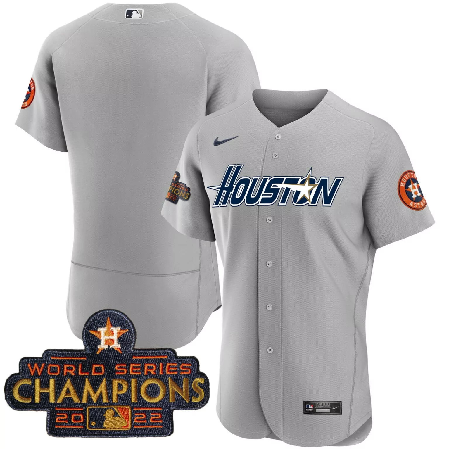 Personalized Flex gray team houston astros gray gold 2023 champions patch jersey all stitched 8891