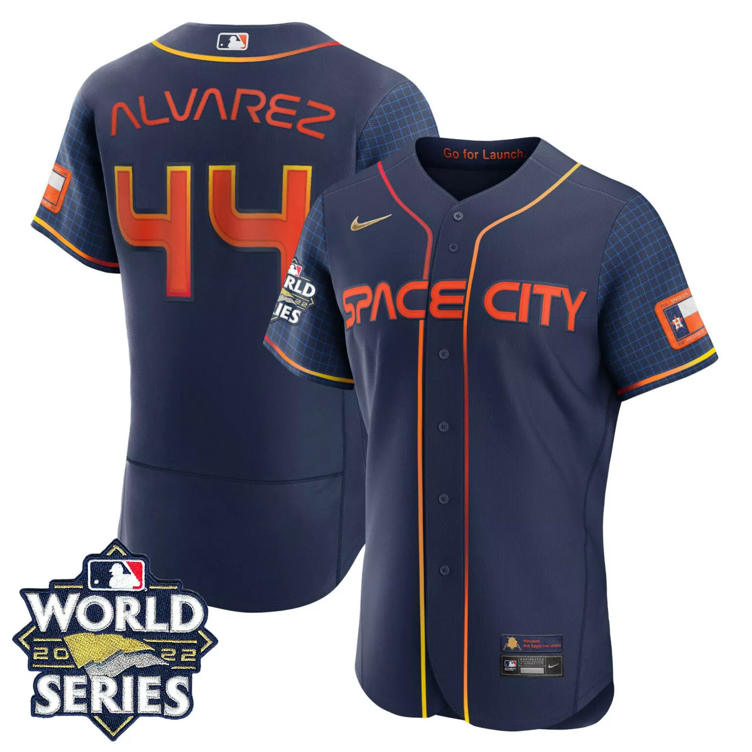 Customizable Flex navy yordan alvarez houston astros space city gold 2022 world series jersey all stitched 2191
