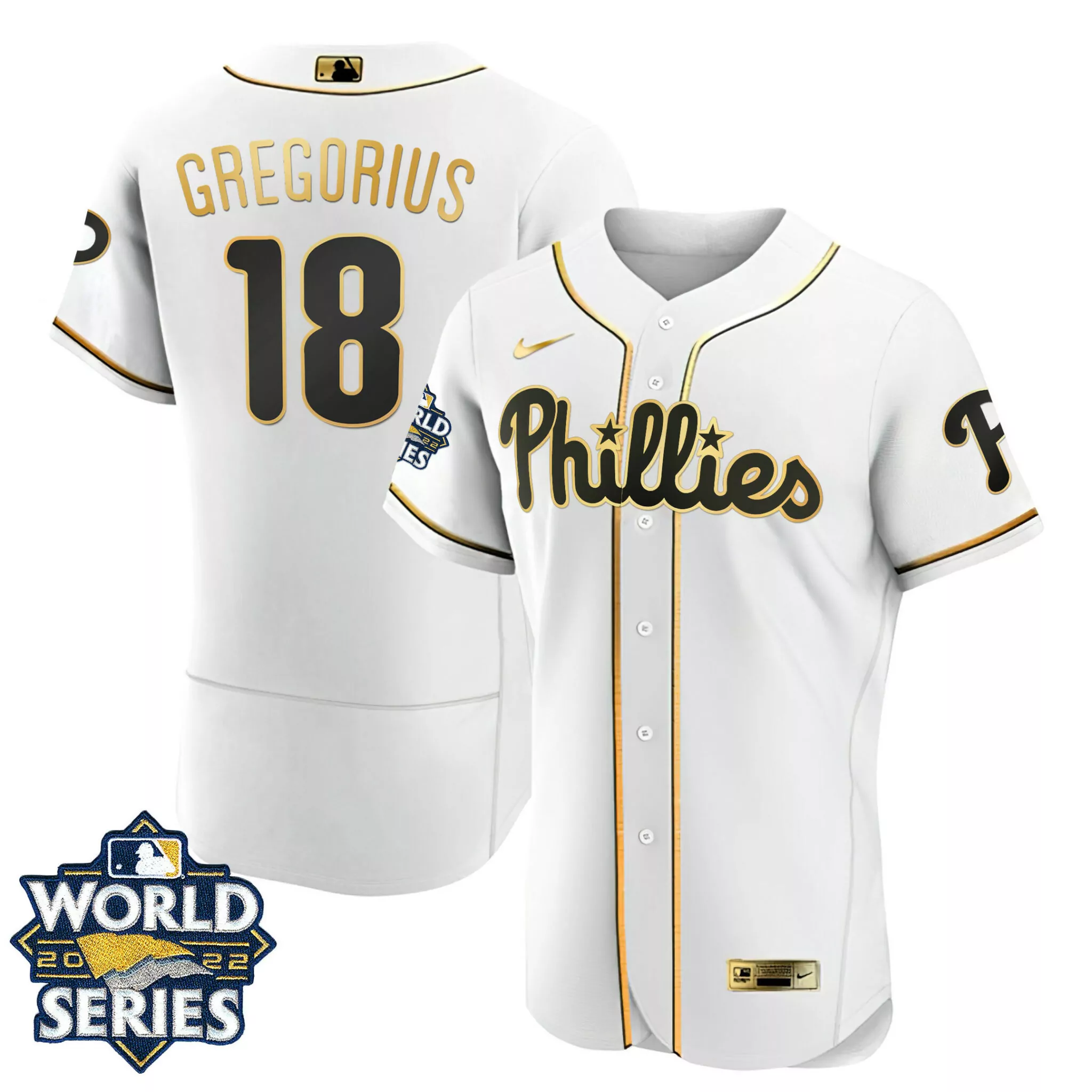 Customizable Flex white didi gregorius philadelphia phillies gold 2022 world series jersey all stitched 2751