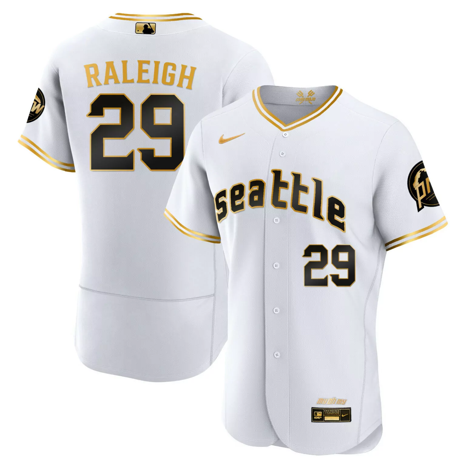 Customizable Flex white gold cal raleigh seattle mariners 2023 city connect gold fan made jersey all stitched 3127