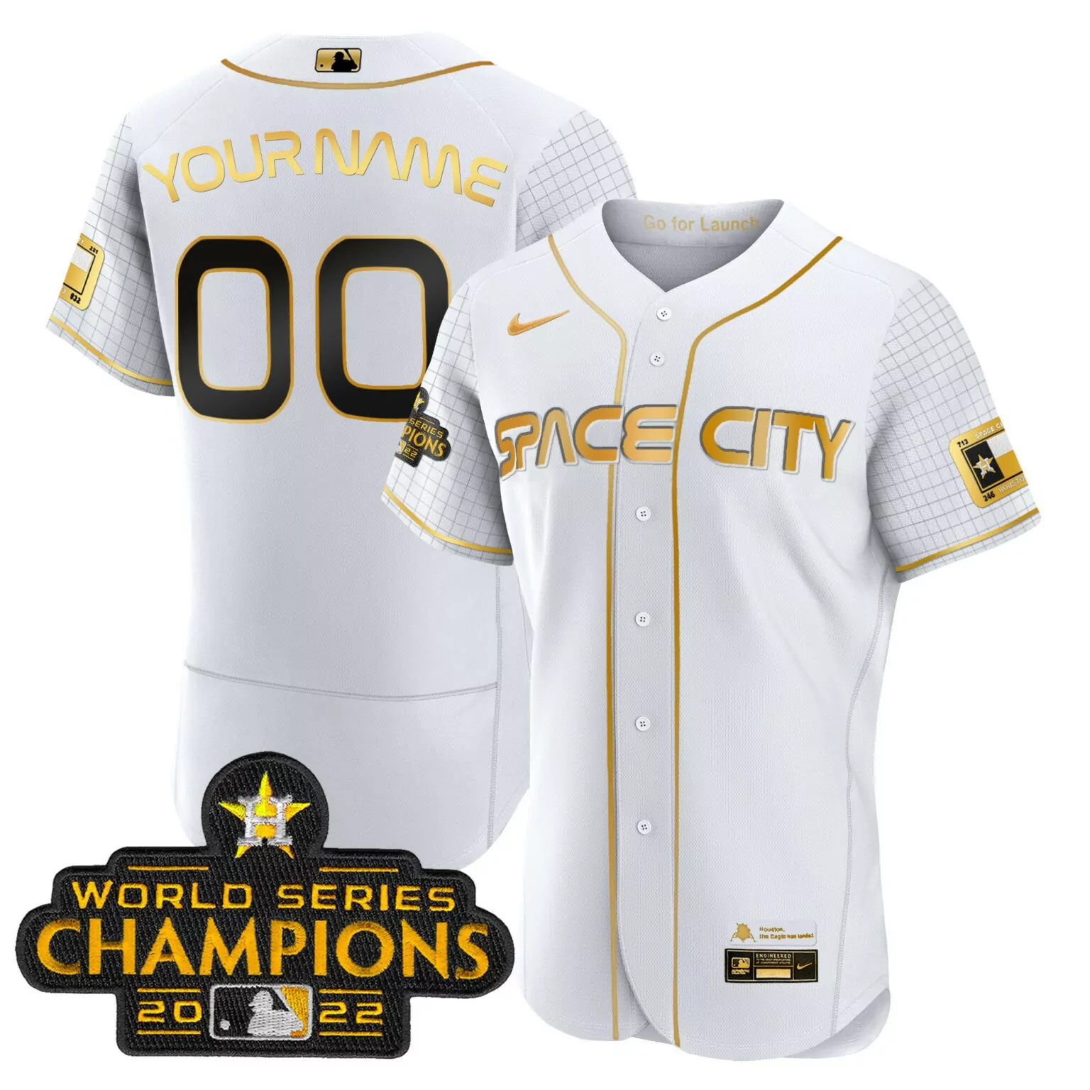 Customizable Flex white gold houston astros 2023 space city champions custom jersey all stitched 5735