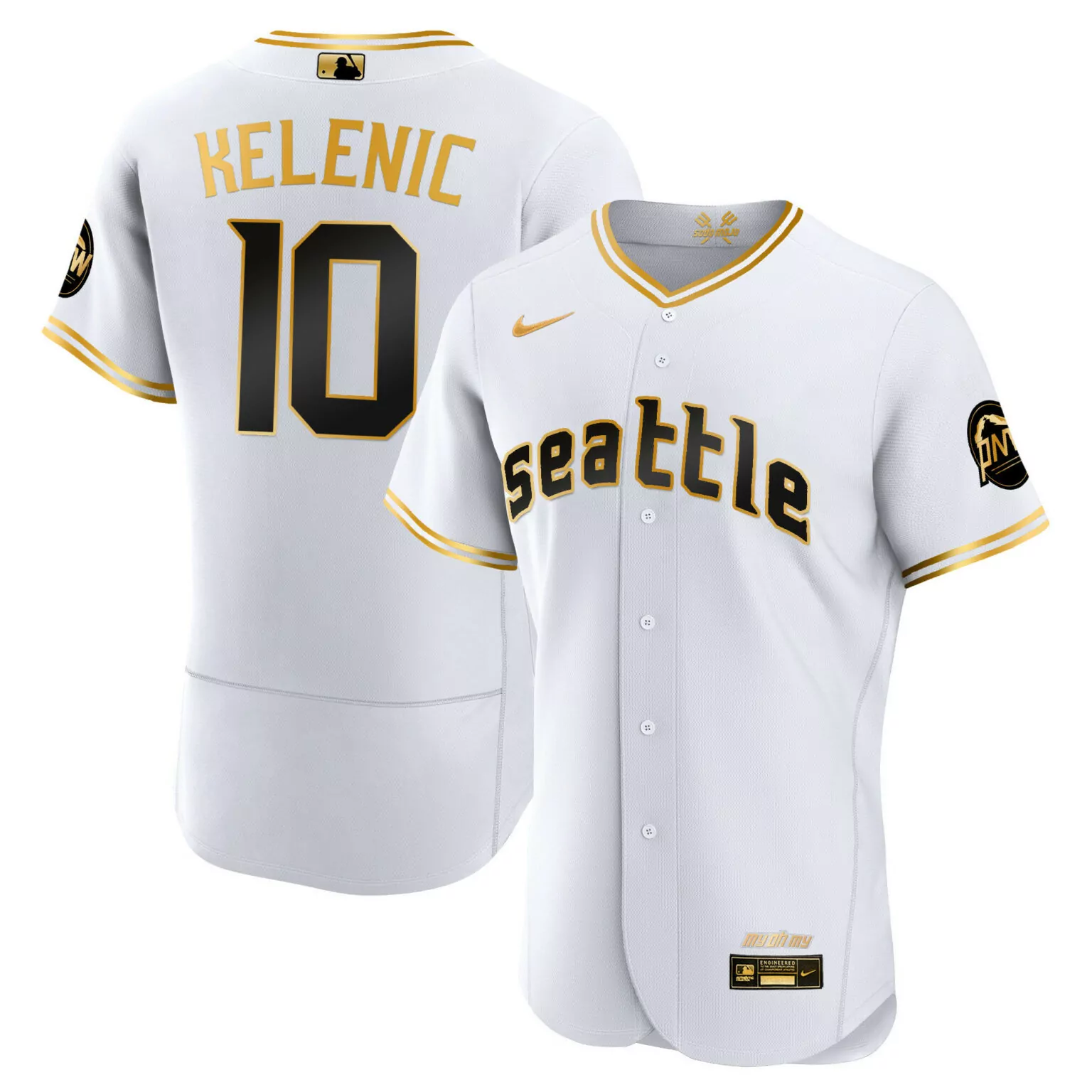 Personalized Flex white gold jarred kelenic seattle mariners 2023 city connect gold jersey all stitched 8018