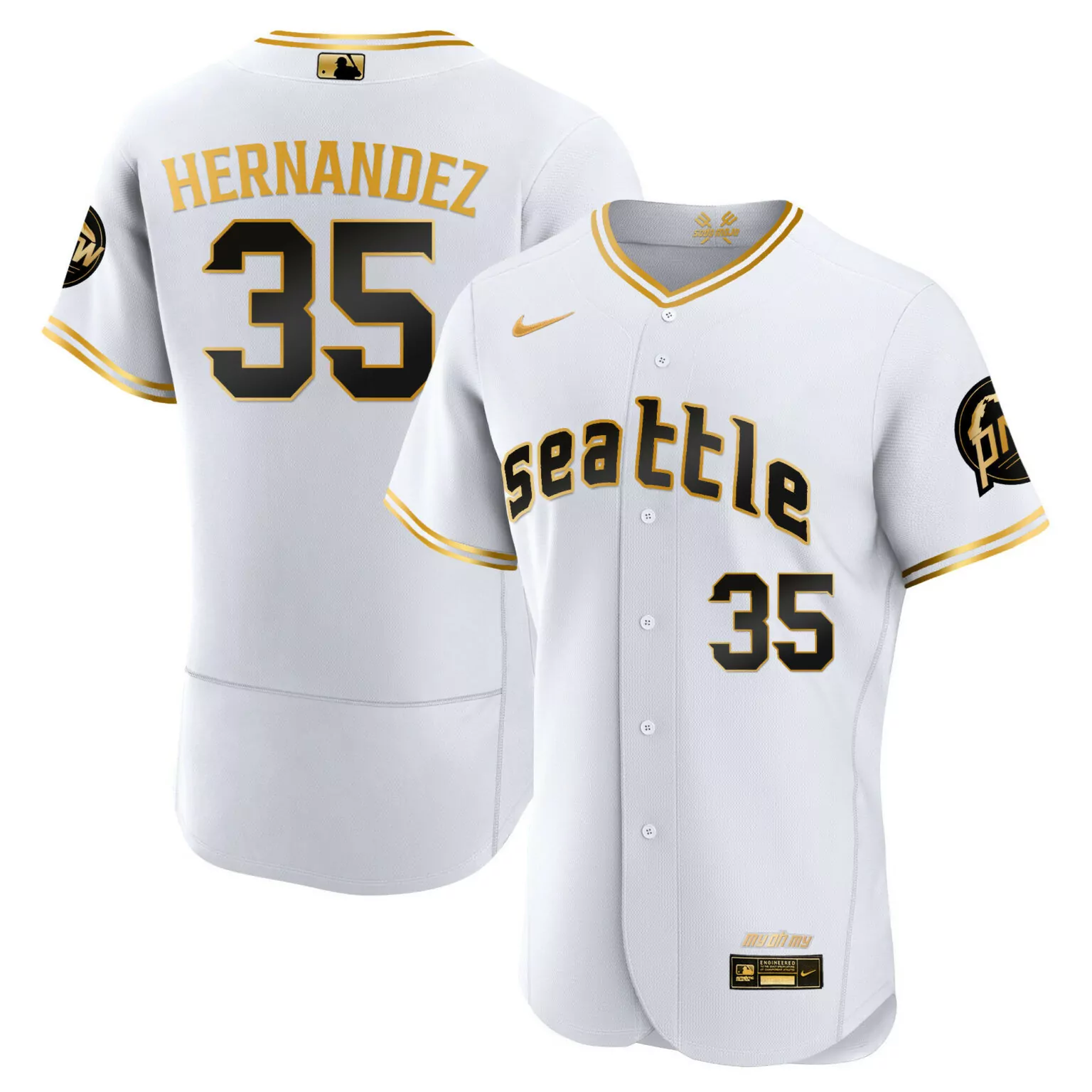 Personalized Flex white gold teoscar hernandez seattle mariners 2023 city connect gold fan made jersey all stitched 6493