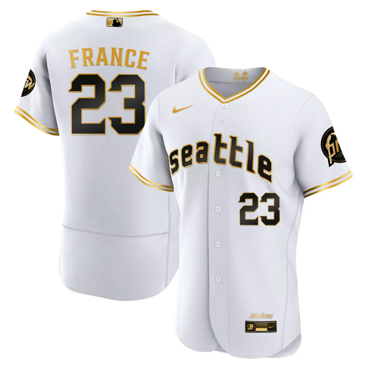 Customizable Flex white gold ty france seattle mariners 2023 city connect gold fan made jersey all stitched 1551