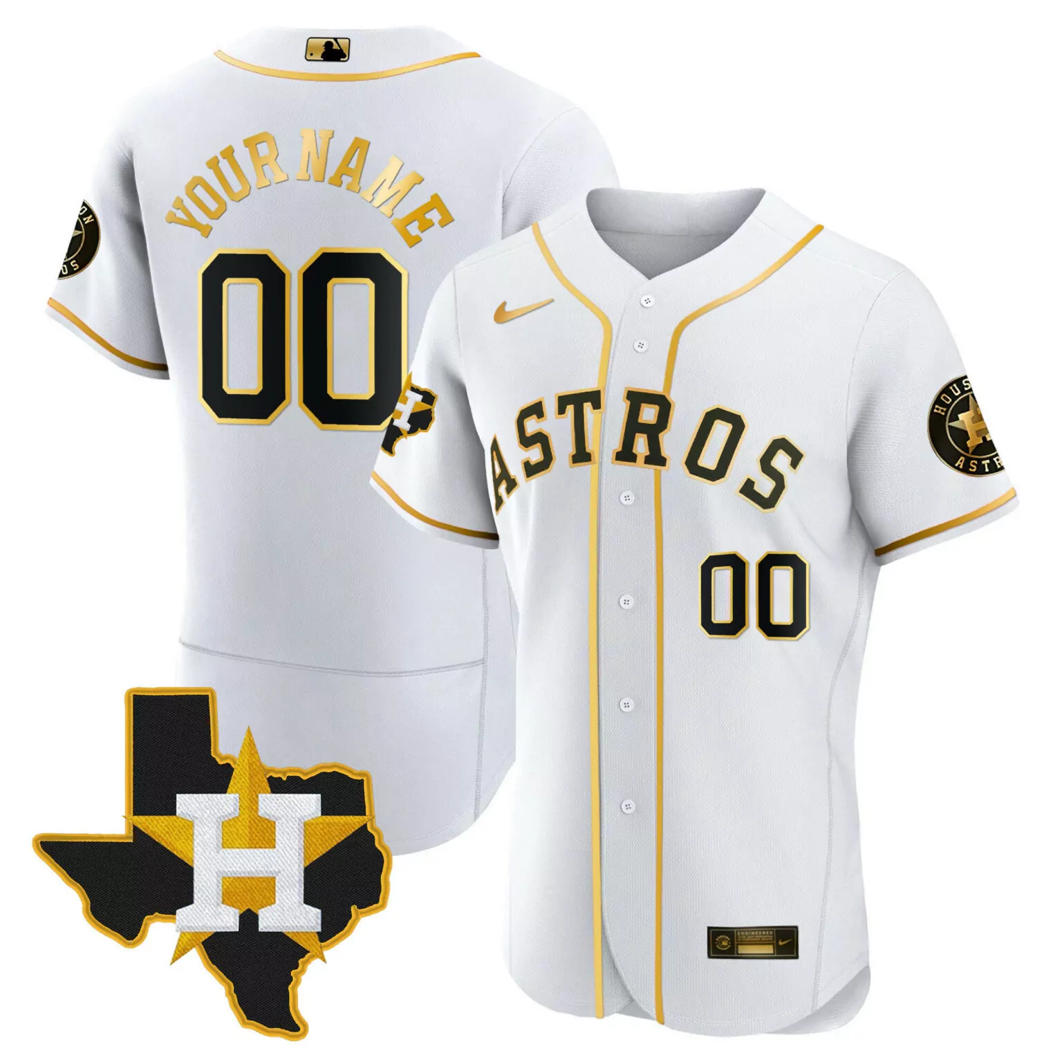 Custom Flex white houston astros 2024 gold custom jersey texas patch all stitched 3325