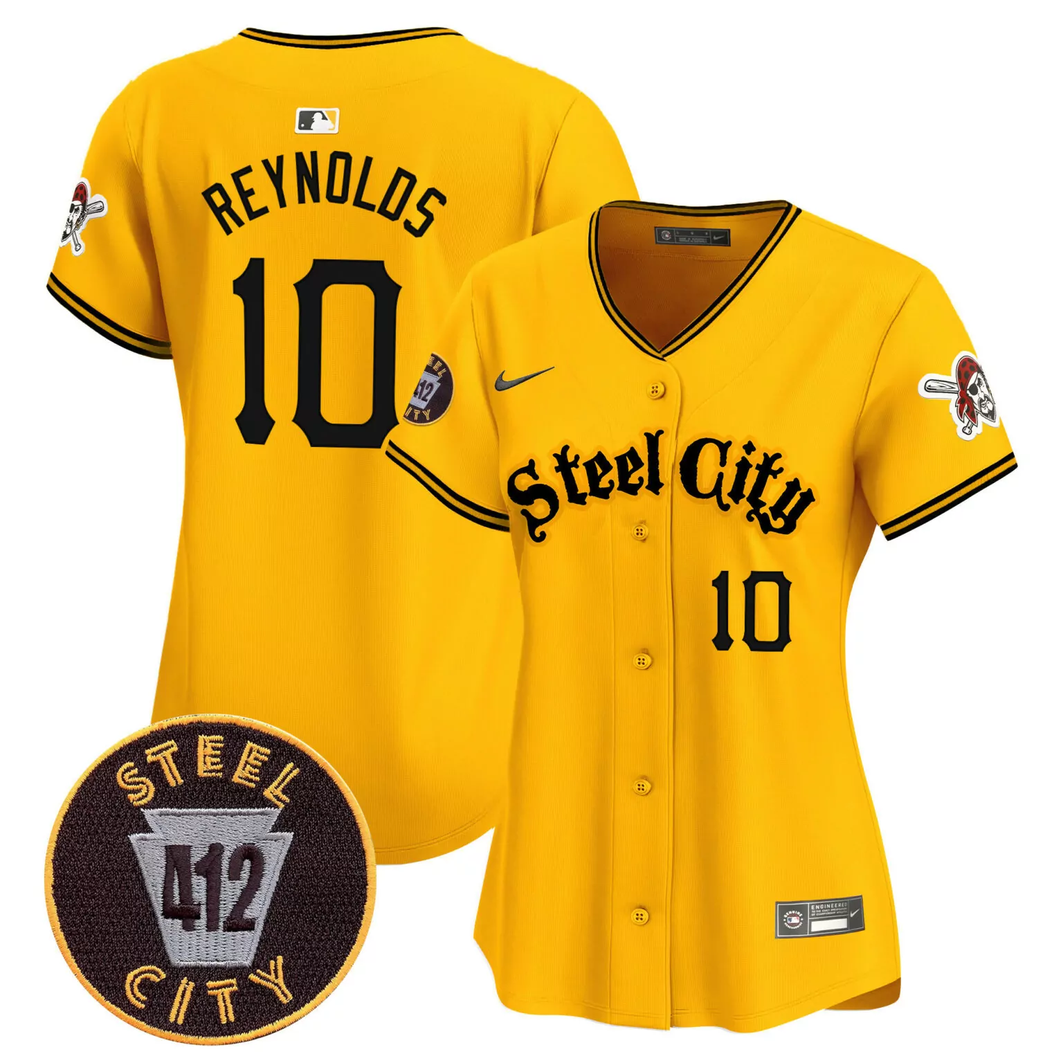Custom Gold bryan reynolds pittsburgh pirates 412 patch jersey v5 all stitched 6223