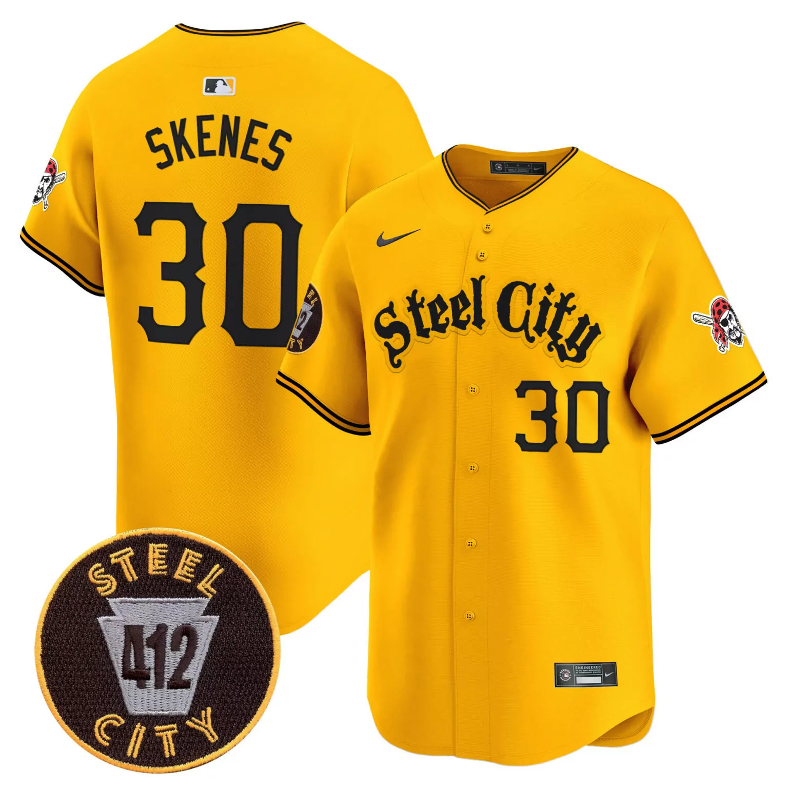 Customizable Gold paul skenes pittsburgh pirates 412 patch jersey v5 all stitched 6973