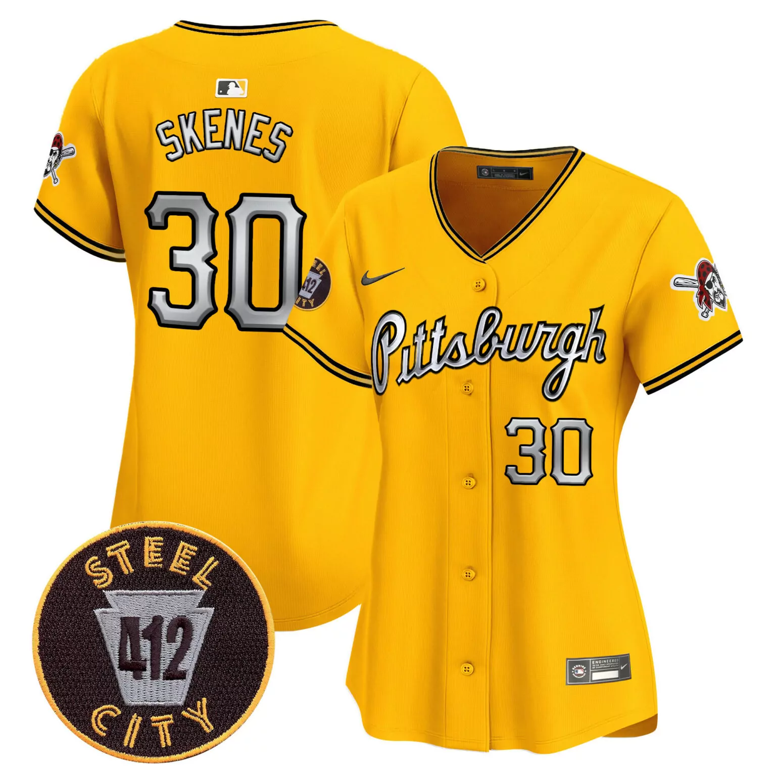 Customizable Gold paul skenes pittsburgh pirates 412 patch jersey v7 all stitched 8964