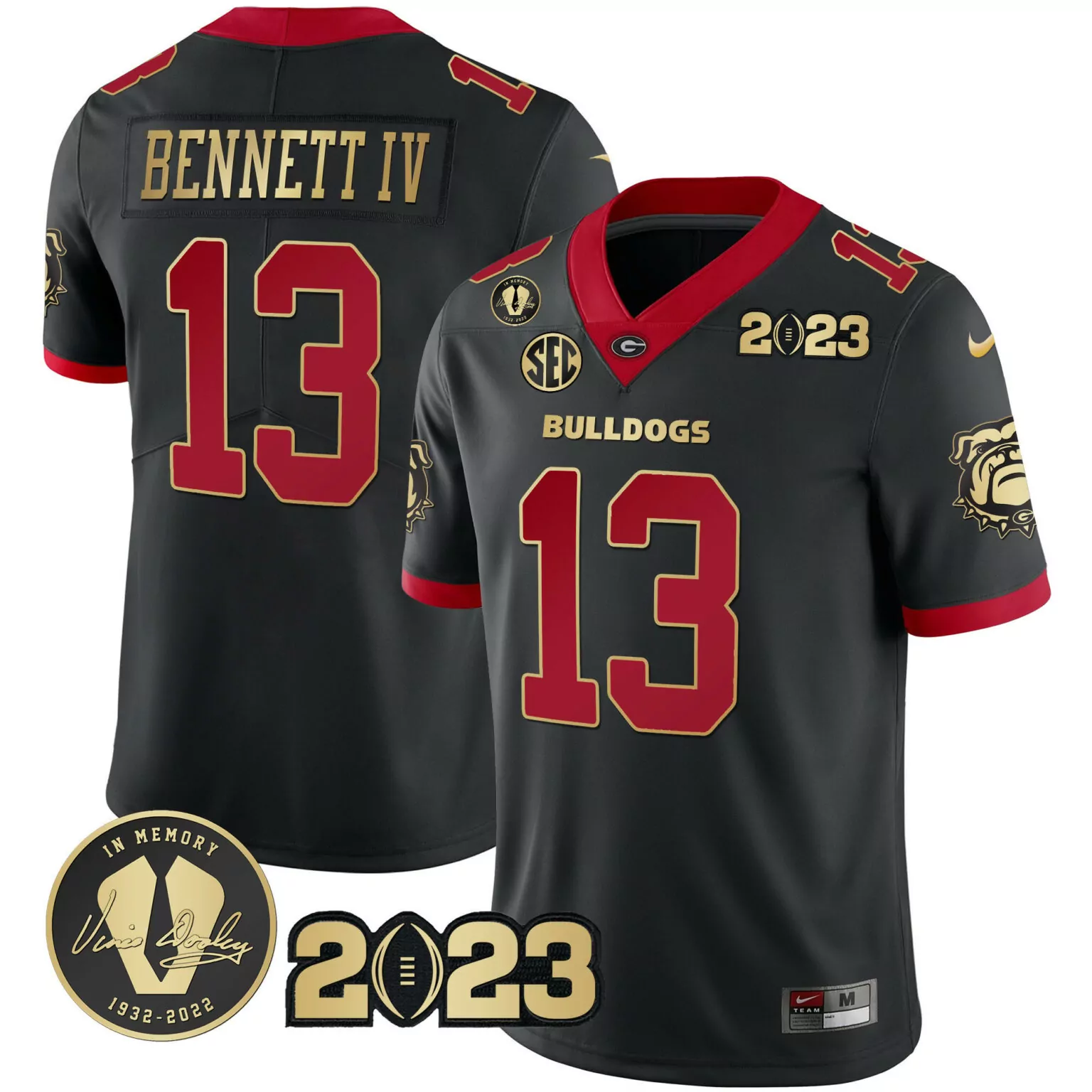 Customizable Gold trim stetson bennett georgia bulldogs 2023 champions jersey all stitched 5294