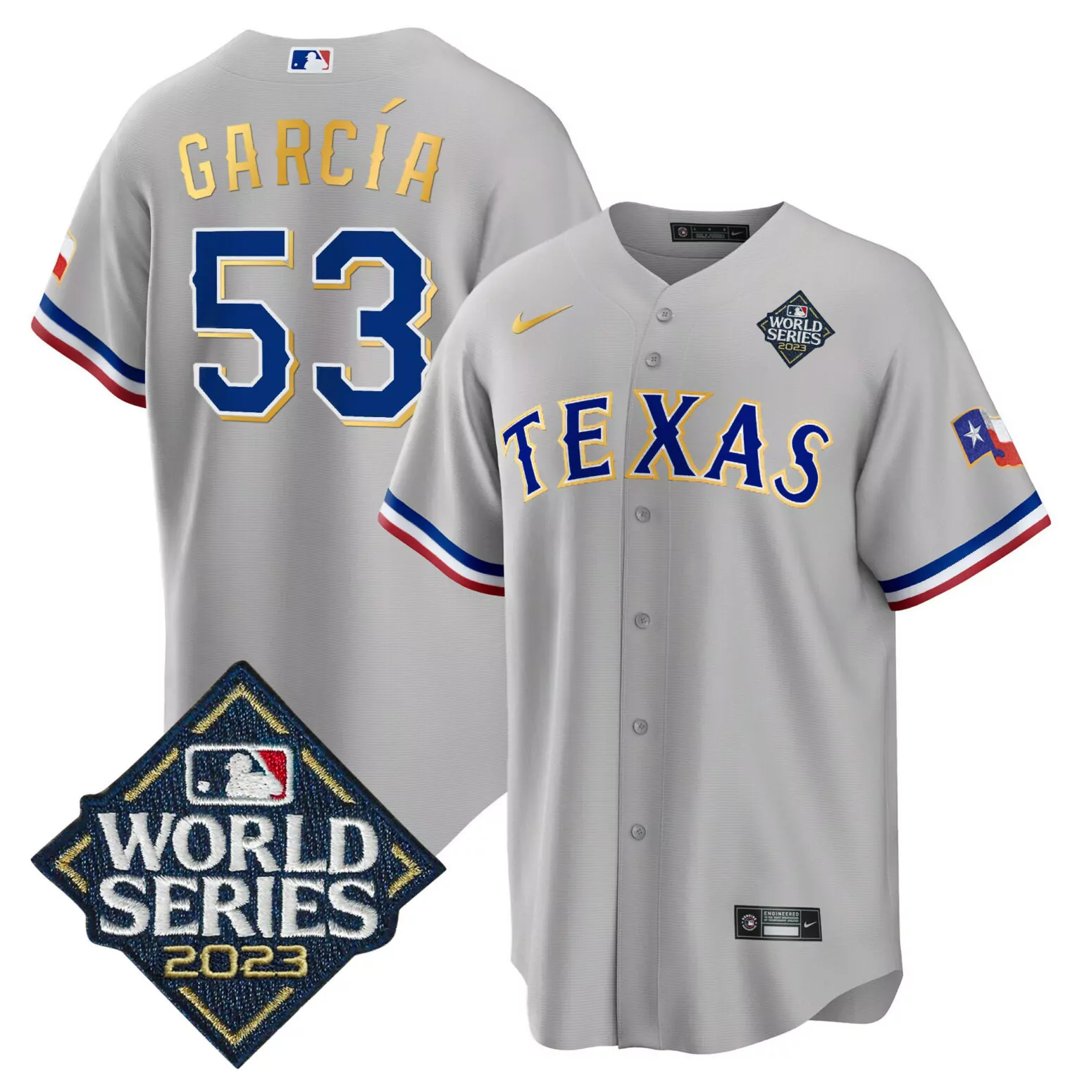 Custom Gray adolis garcia texas rangers 2023 world series gold trim jersey v2 all stitched 6830