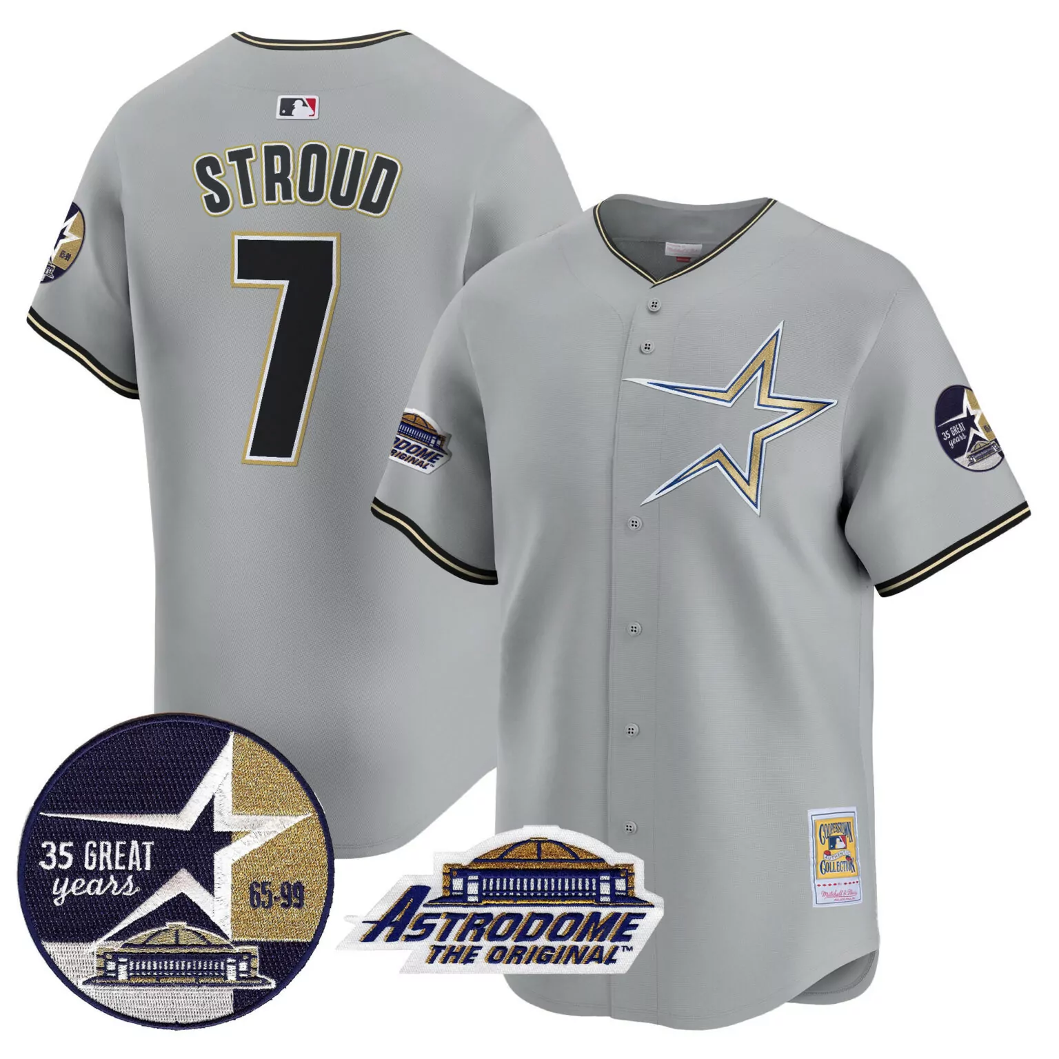 Personalized Gray cj stroud houston astros 1999 throwback 35th astrodome patch jersey all stitched 4256