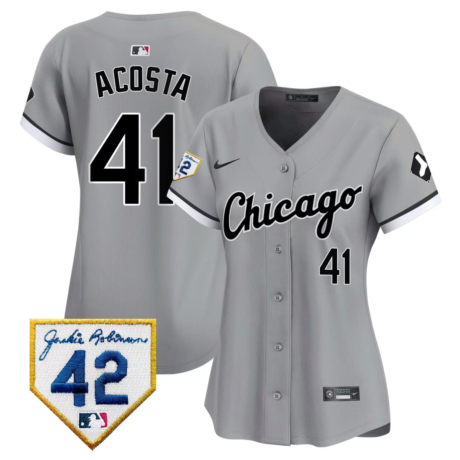 Custom Gray cy acosta chicago white sox 2024 jackie robinson patch jersey all stitched 2429