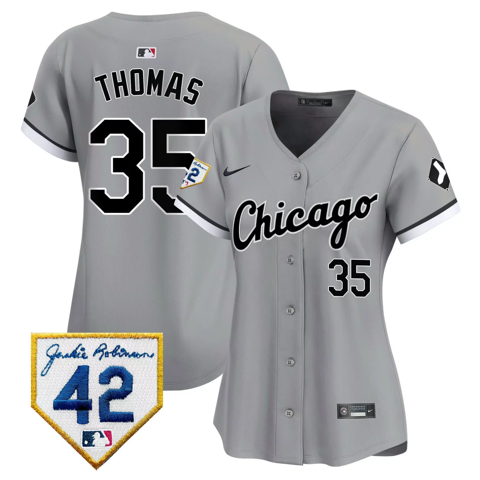 Custom Gray frank thomas chicago white sox 2024 jackie robinson patch jersey all stitched 8858