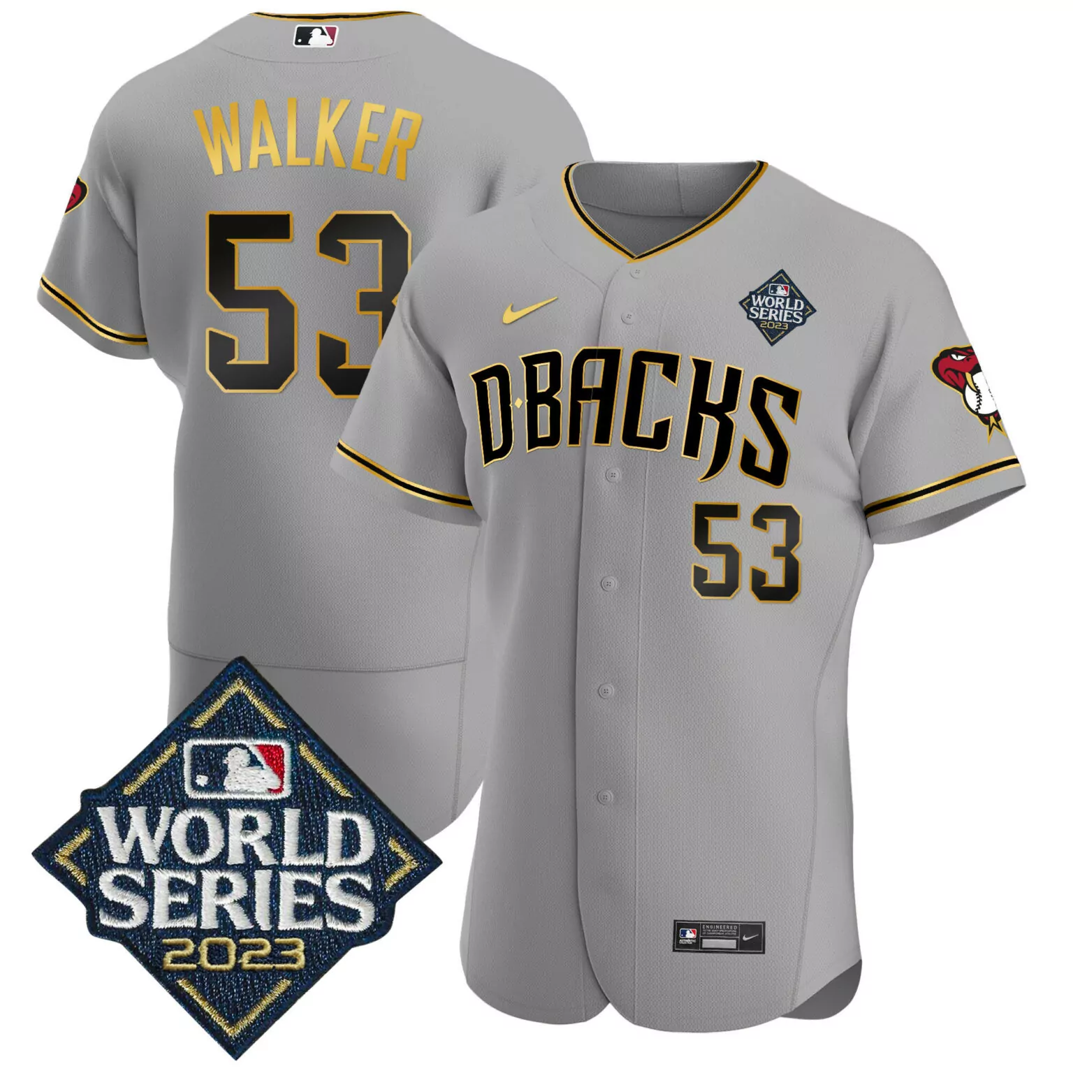 Custom Gray gold christian walker arizona diamondbacks 2023 world series gold jersey v2 all stitched 6584