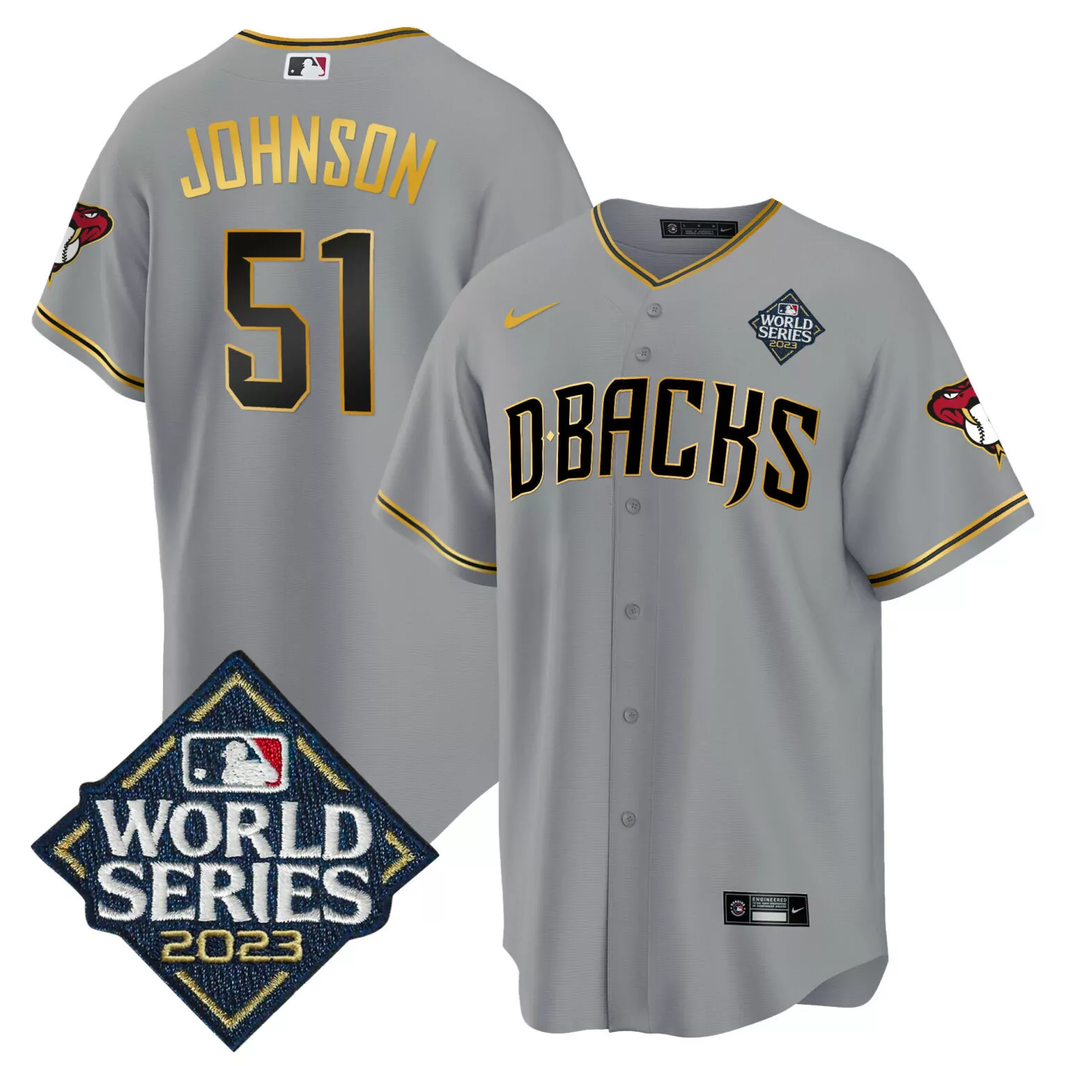 Customizable Gray gold randy johnson arizona diamondbacks 2023 world series gold jersey v2 all stitched 2037