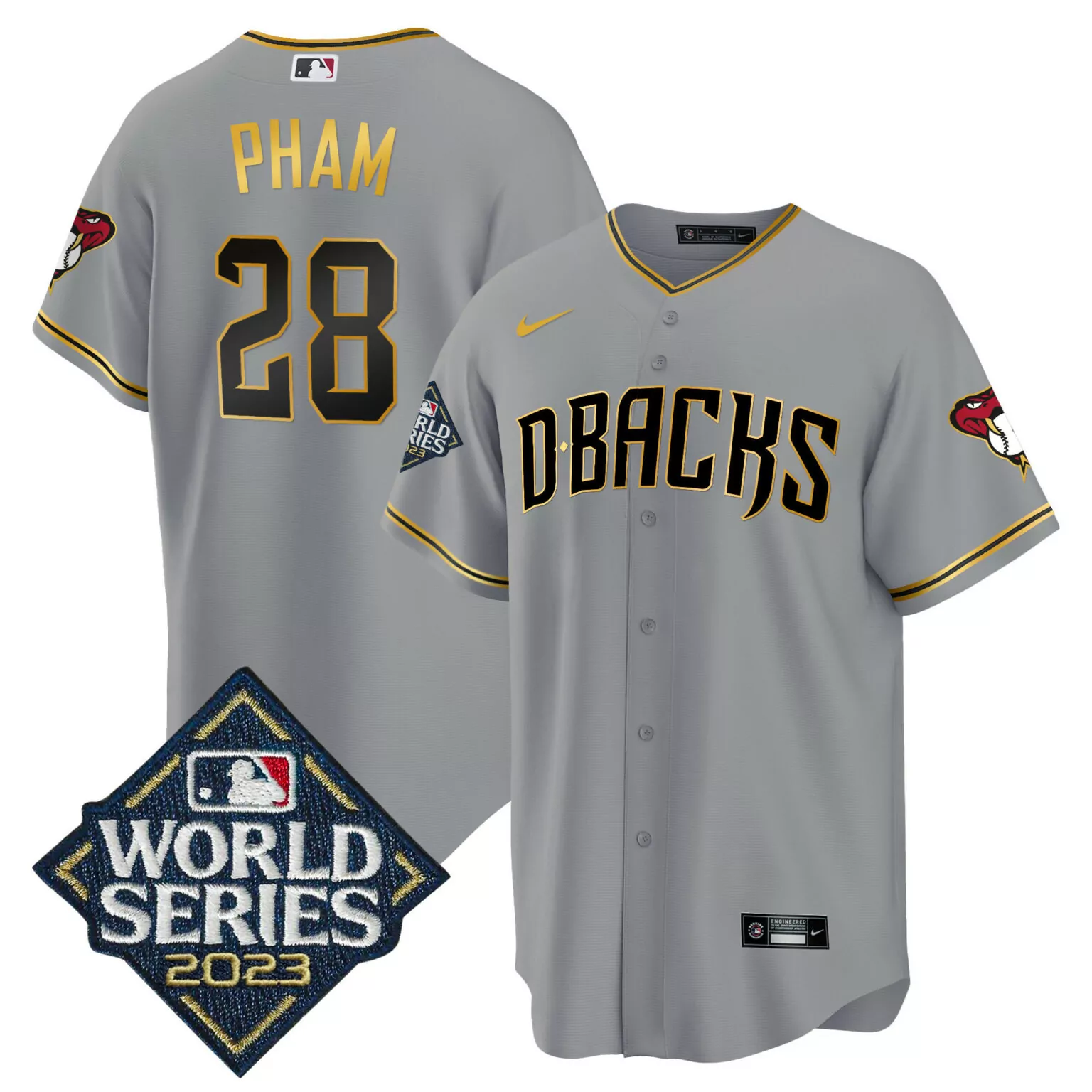 Personalized Gray gold tommy pham arizona diamondbacks 2023 world series gold jersey all stitched 7900