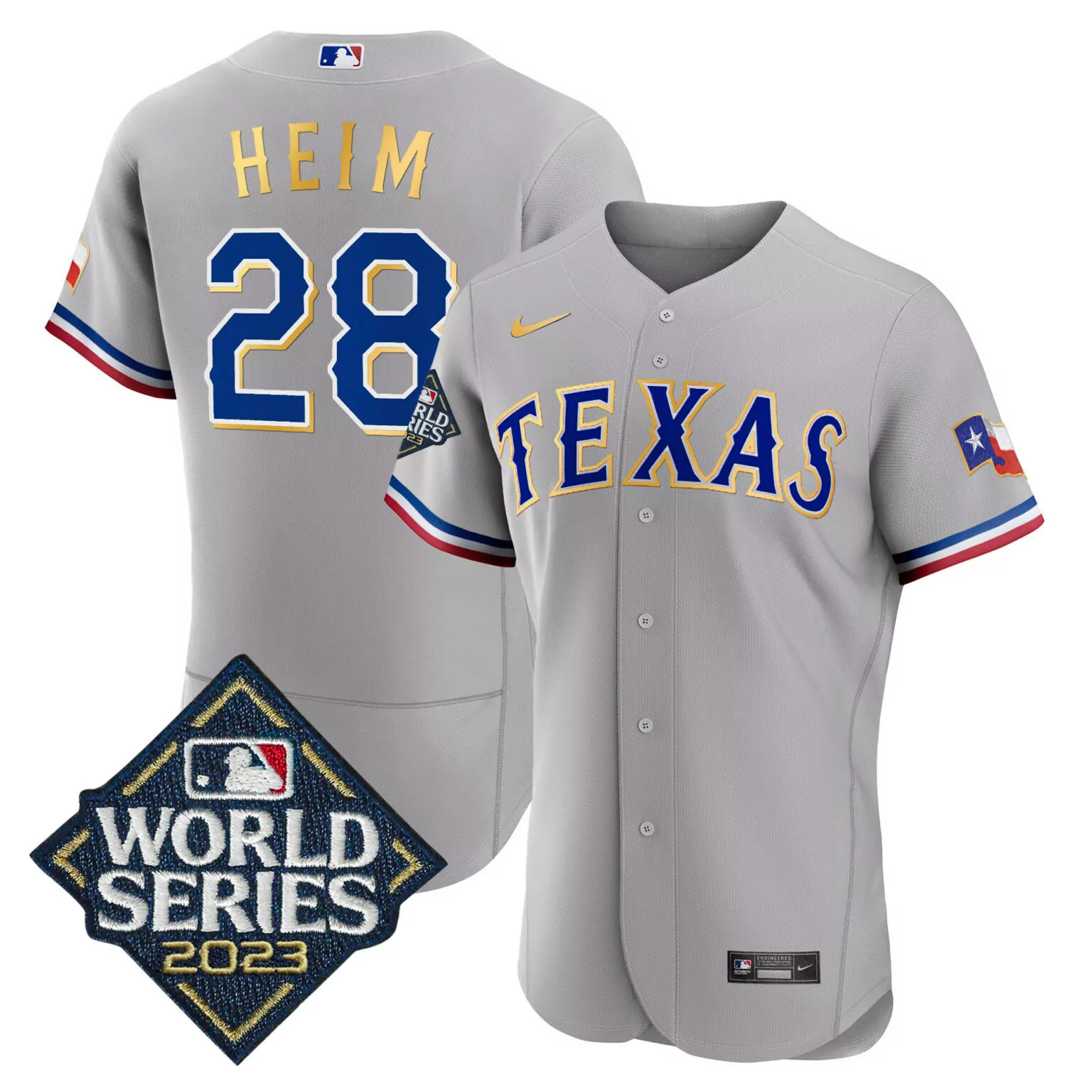 Customizable Gray jonah heim texas rangers 2023 world series gold trim jersey all stitched 2043