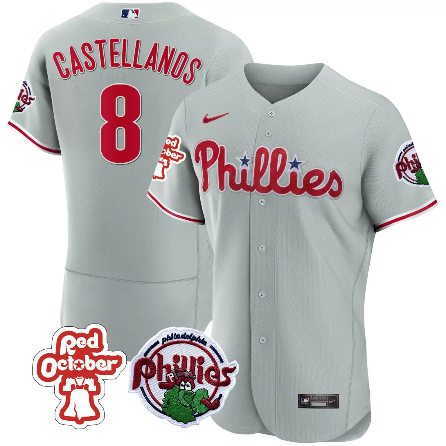 Customizable Gray nick castellanos philadelphia phillies red october patch jersey all stitched 7578