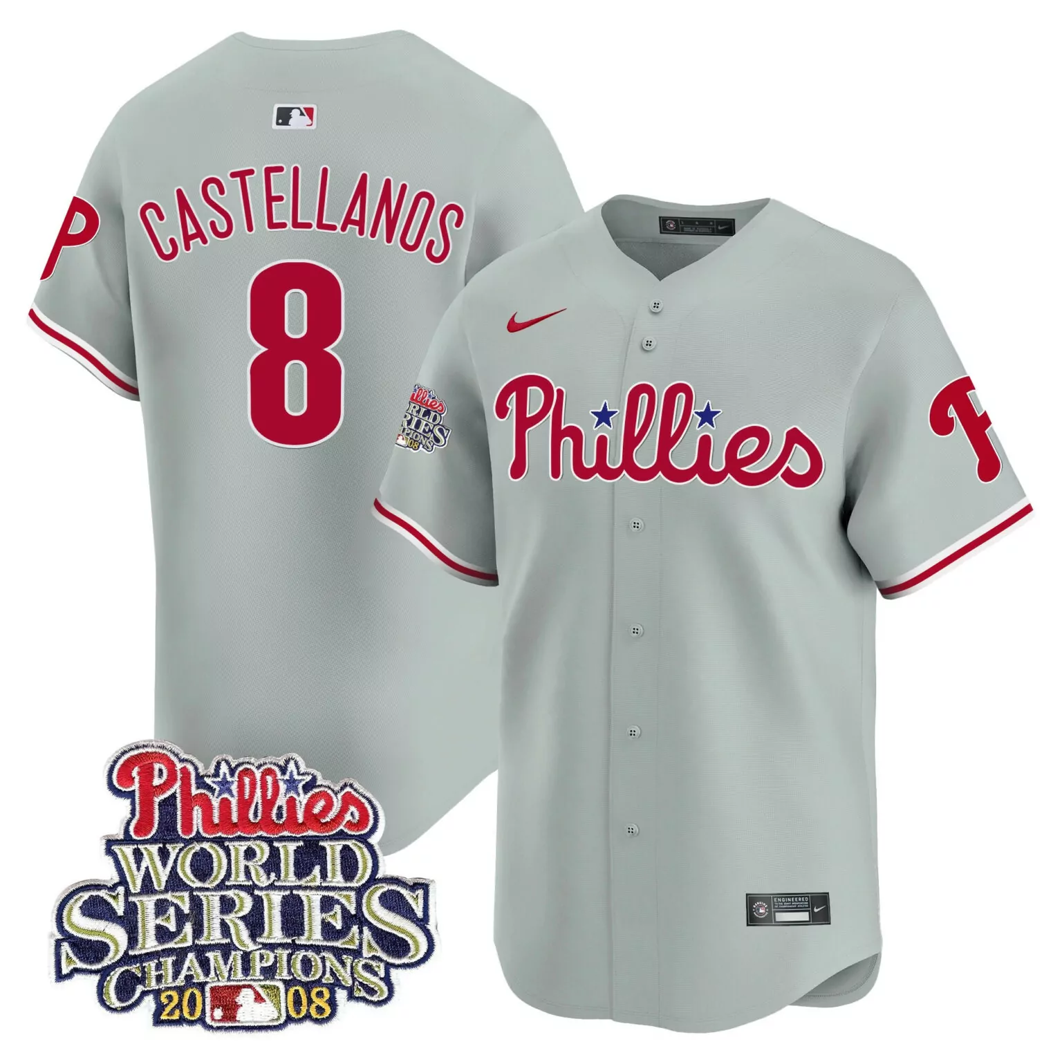 Customizable Gray road nick castellanos philadelphia phillies 2008 world series champions patch jersey all stitched 6202