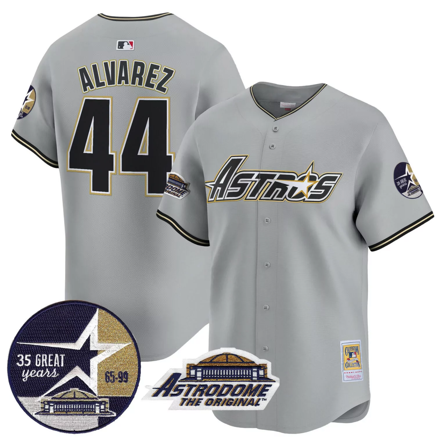 Custom Gray yordan alvarez houston astros 1999 throwback 35th astrodome patch jersey v3 all stitched 5554