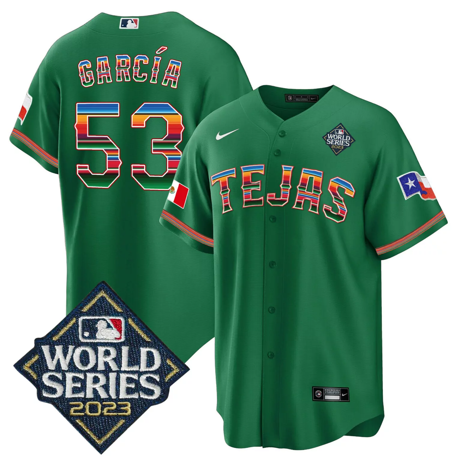 Custom Green adolis garcia texas rangers 2023 world series mexico jersey all stitched 4939
