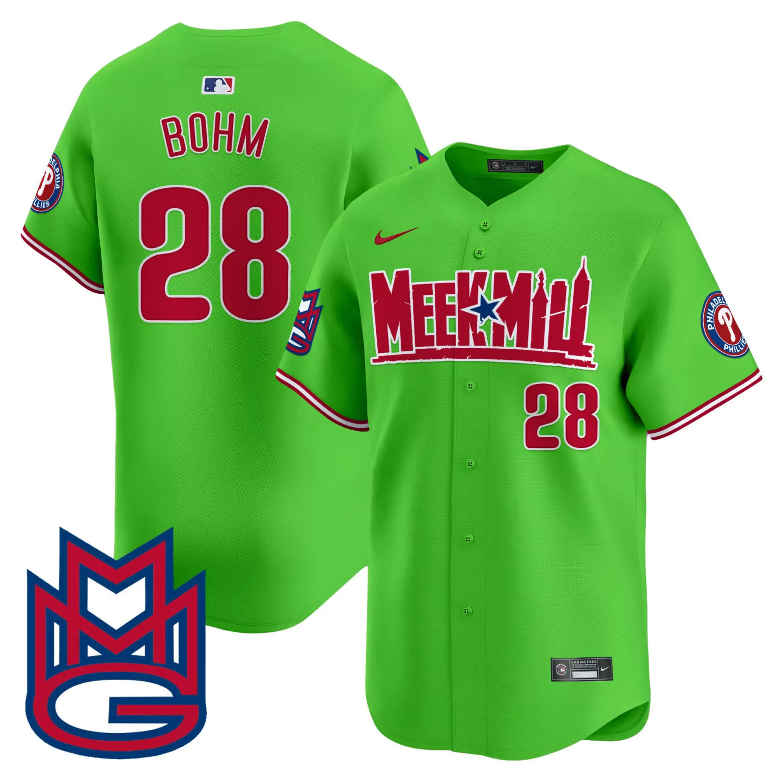 Customizable Green alec bohm philadelphia phillies meek mill jersey all stitched 5850