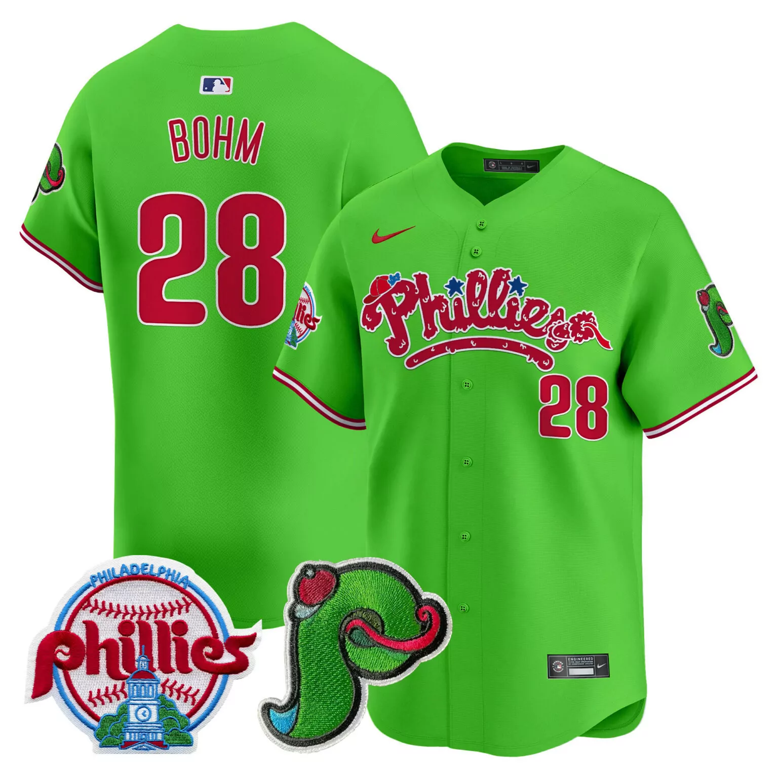 Customizable Green alec bohm philadelphia phillies patch jersey v4 all stitched 3941