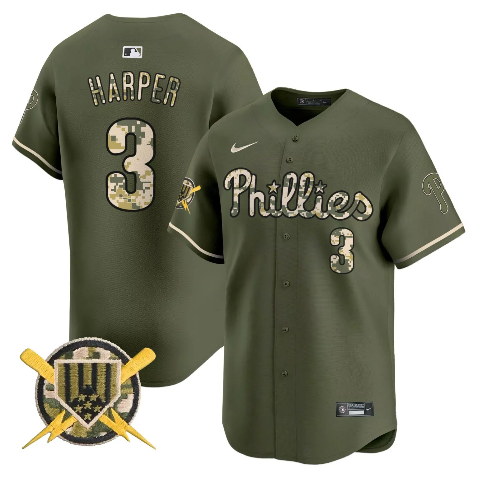 Customizable Green bryce harper philadelphia phillies armed forces day jersey all stitched 2800