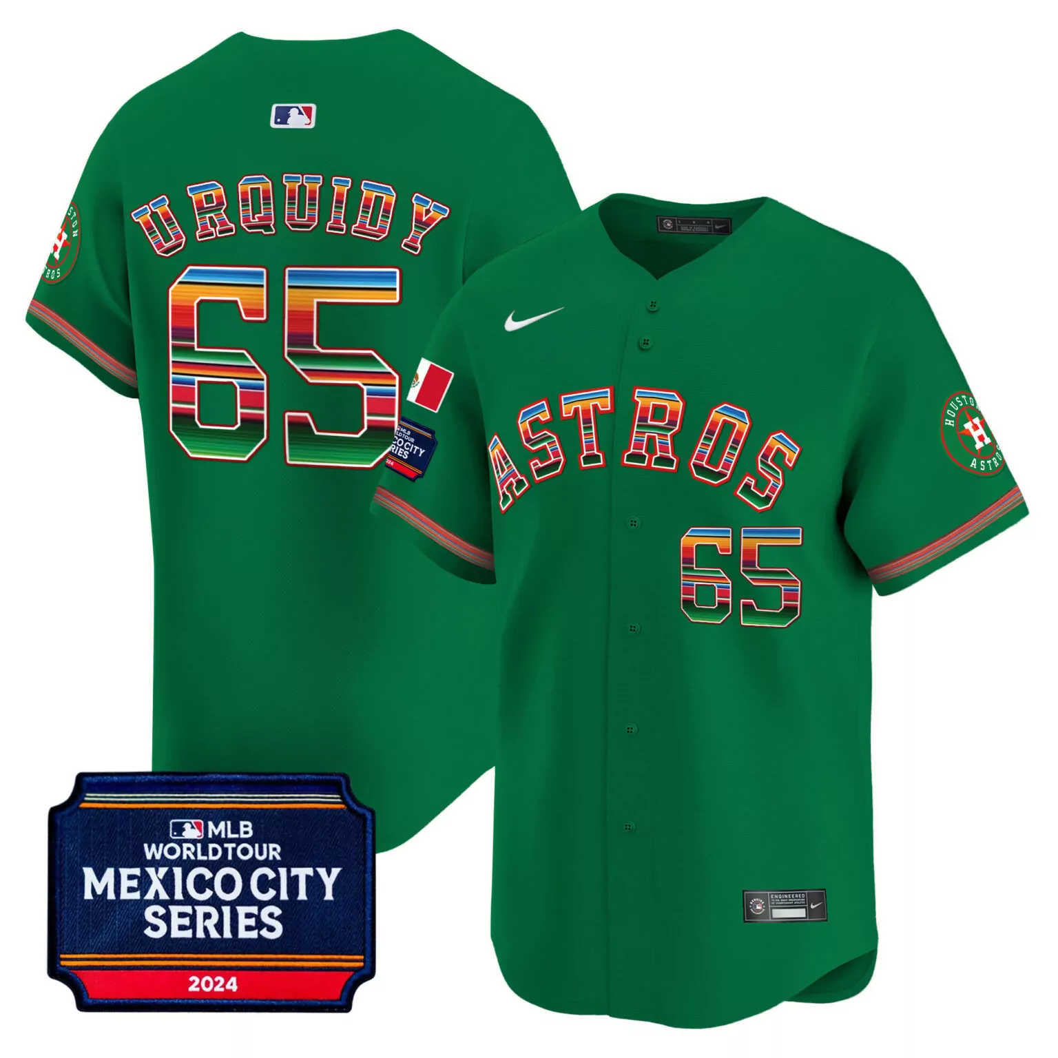 Customizable Green jose urquidy houston astros 2024 mexico city series patch jersey all stitched 9376
