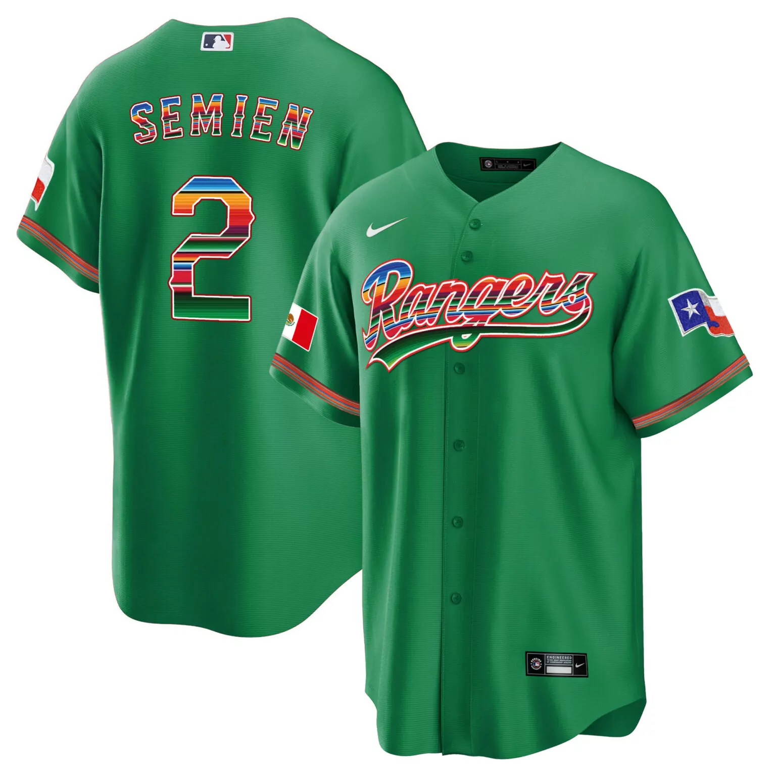 Custom Green marcus semien texas rangers mexican heritage night jersey home all stitched 1425