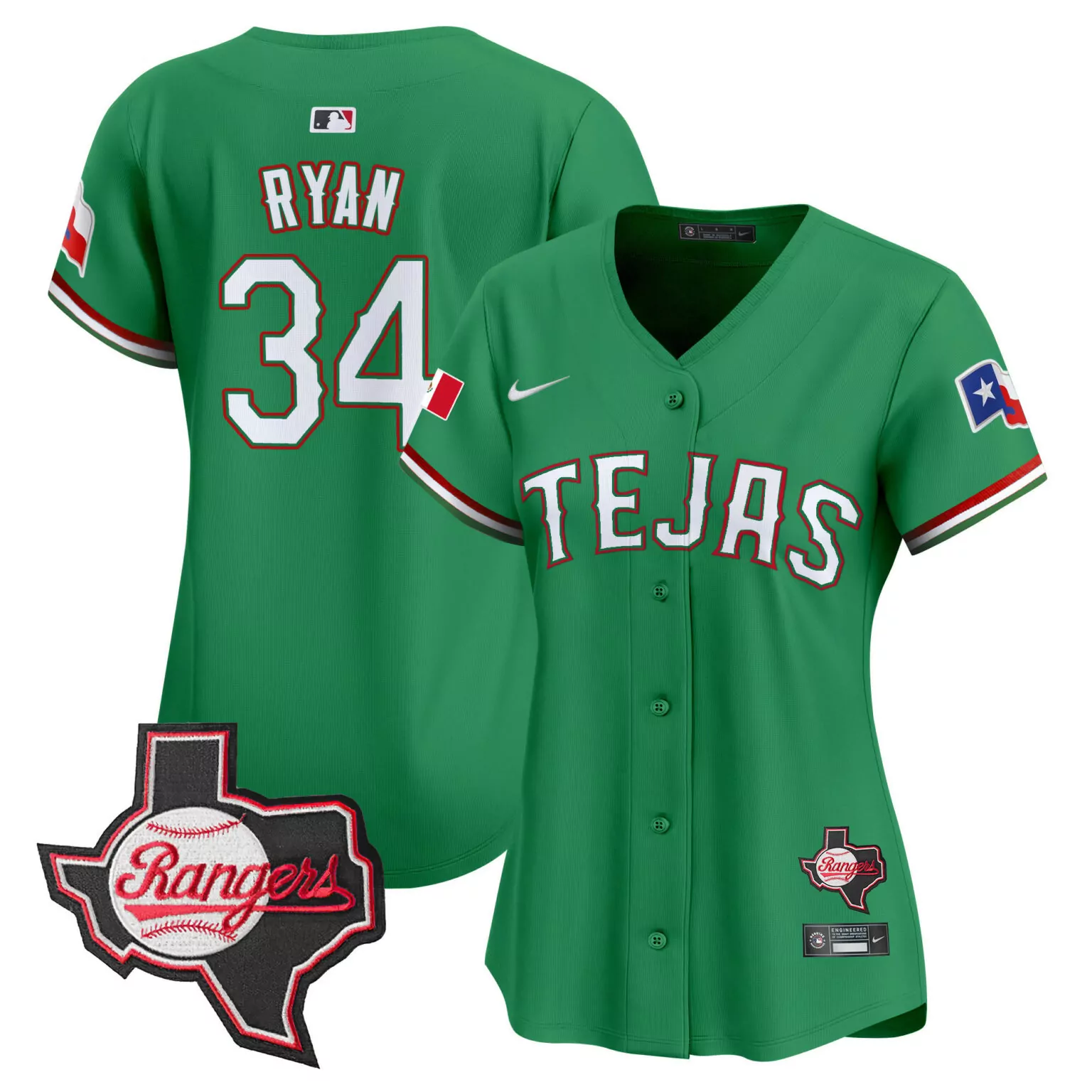 Customizable Green nolan ryan texas rangers mexico texas patch jersey all stitched 6834