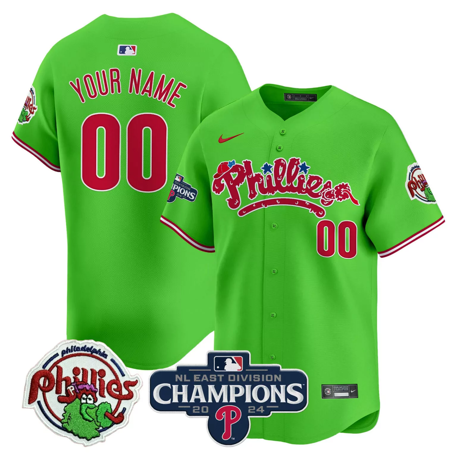 Custom Green philadelphia phillies 2024 nl east division champions vapor custom jersey all stitched 2977