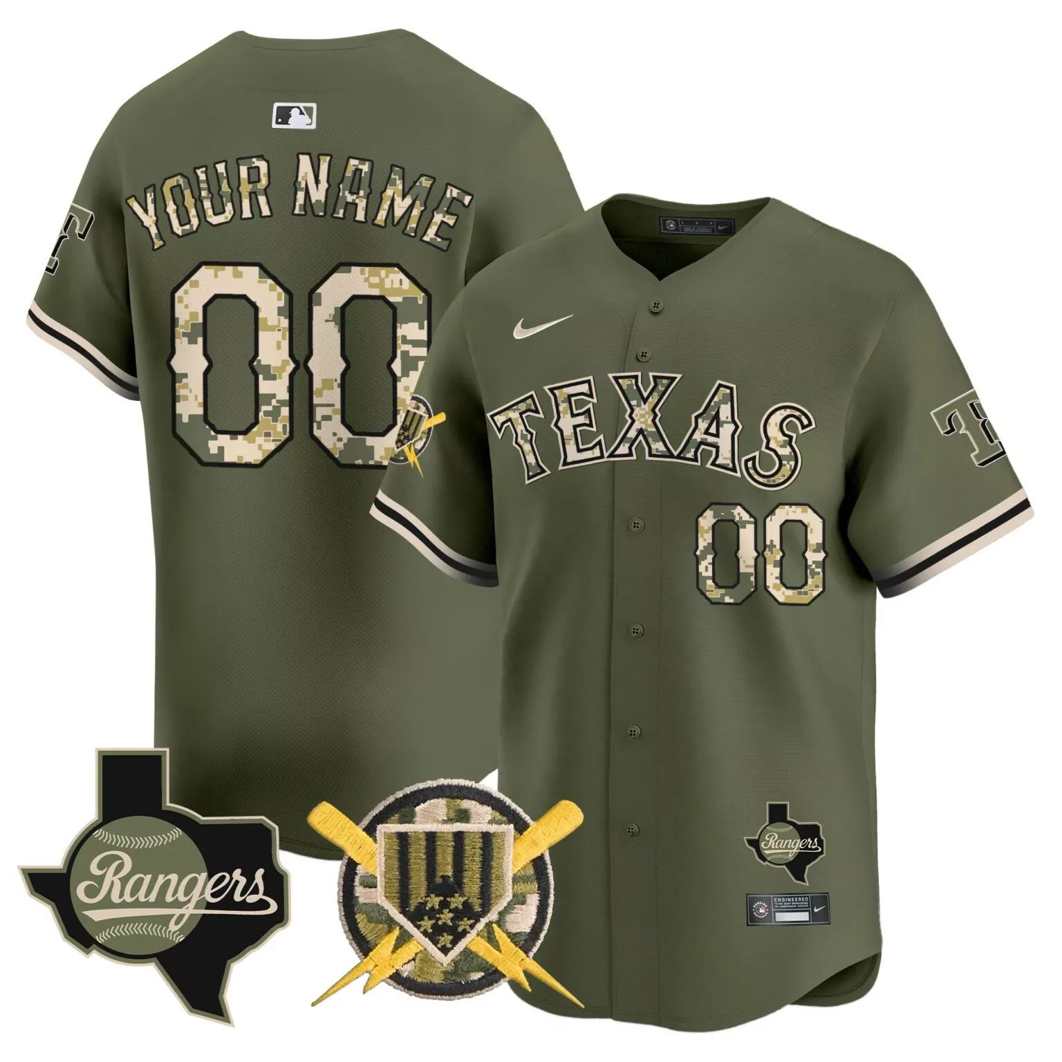 Custom Green texas rangers armed forces day vapor custom jersey all stitched 1914